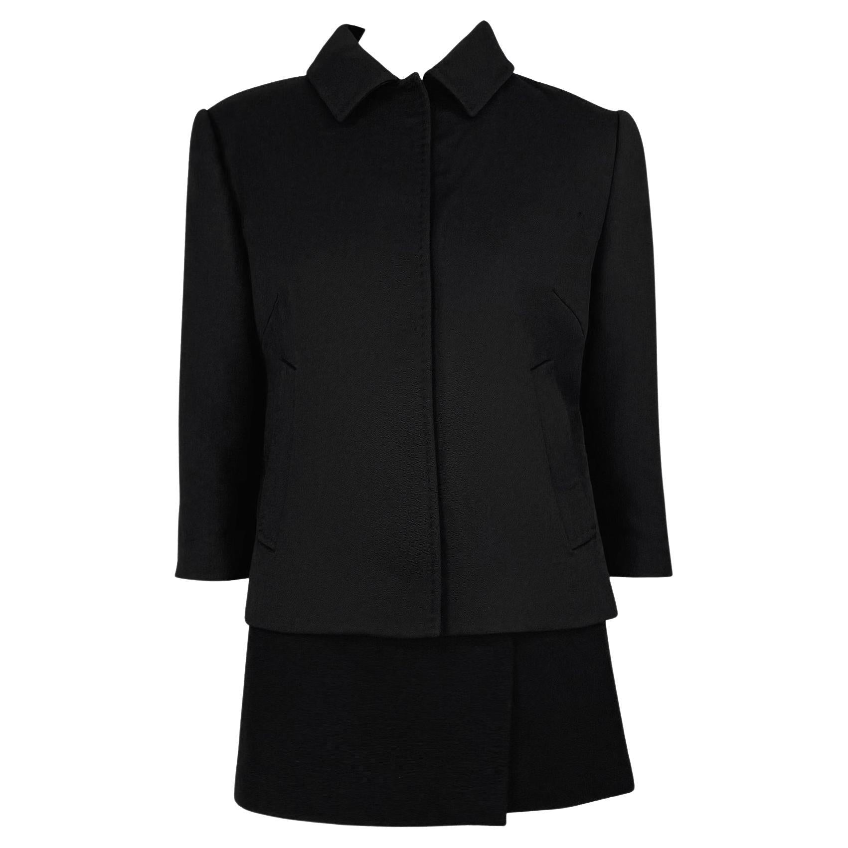 F/W 1999 Dolce & Gabbana Super Mini Cropped Sleeve Black Wool Skirt Suit - RealList