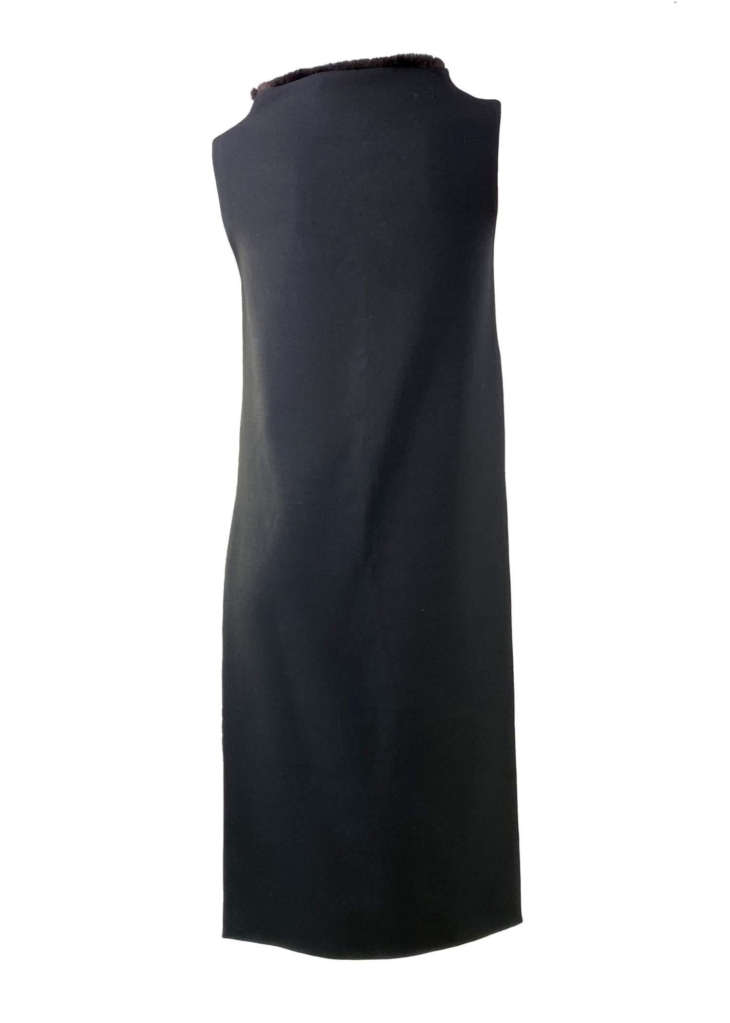 F/W 1999 Gianni Versace by Donatella Black Fur Trimmed Tunic Tent Dress - RealList