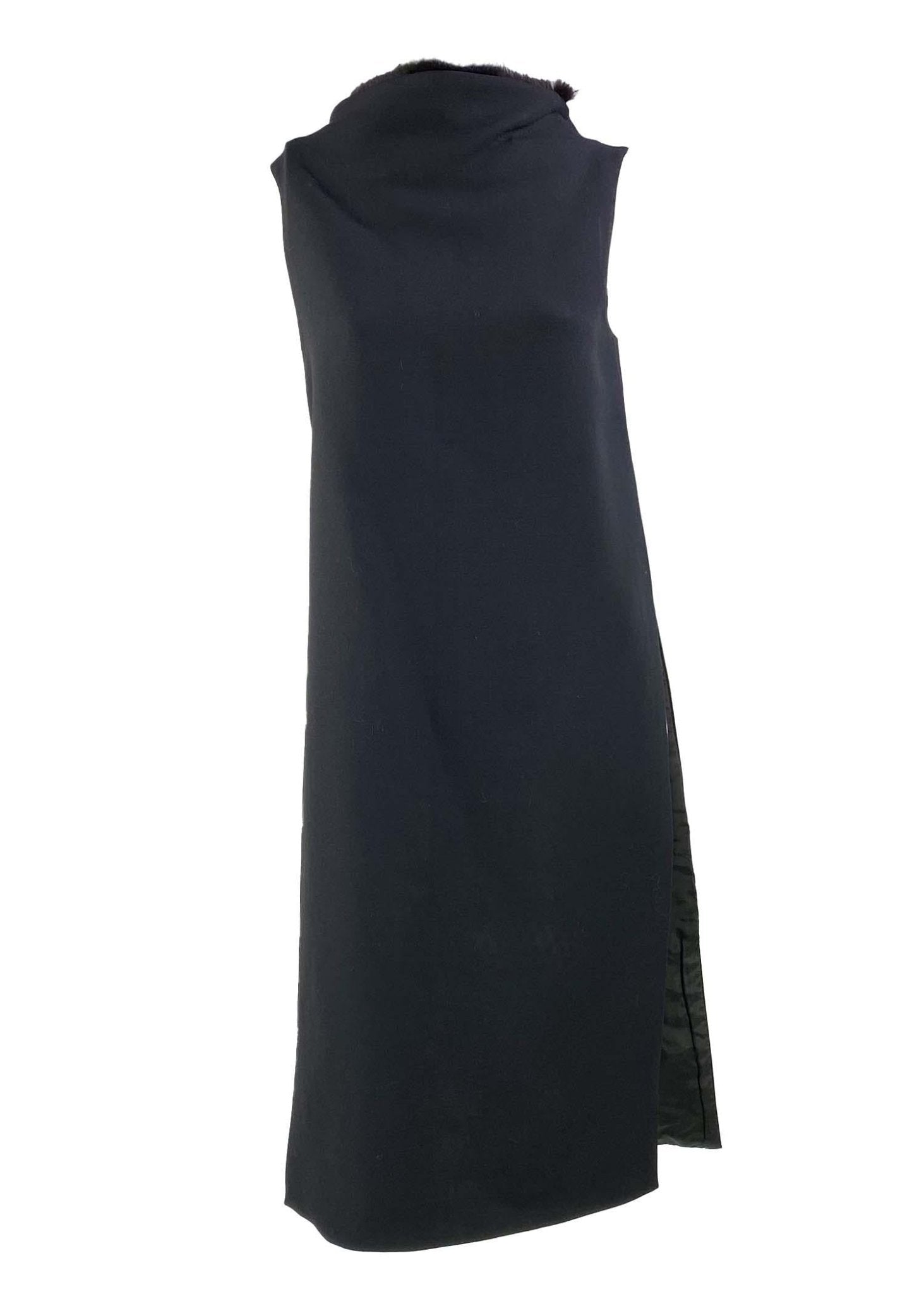 F/W 1999 Gianni Versace by Donatella Black Fur Trimmed Tunic Tent Dress - RealList