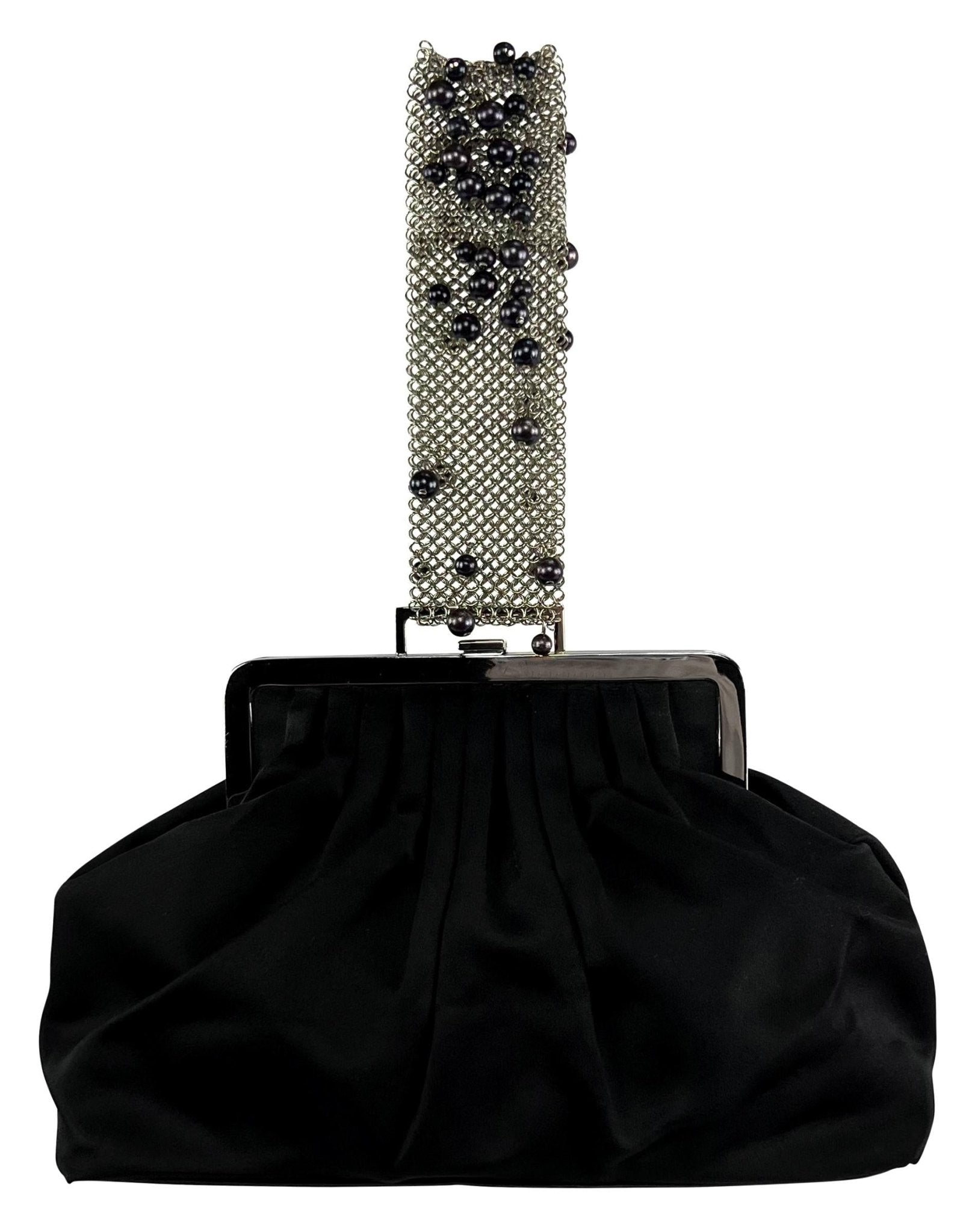 F/W 1999 Gianni Versace by Donatella Black Pearl Chainmail Satin Evening Bag - RealList