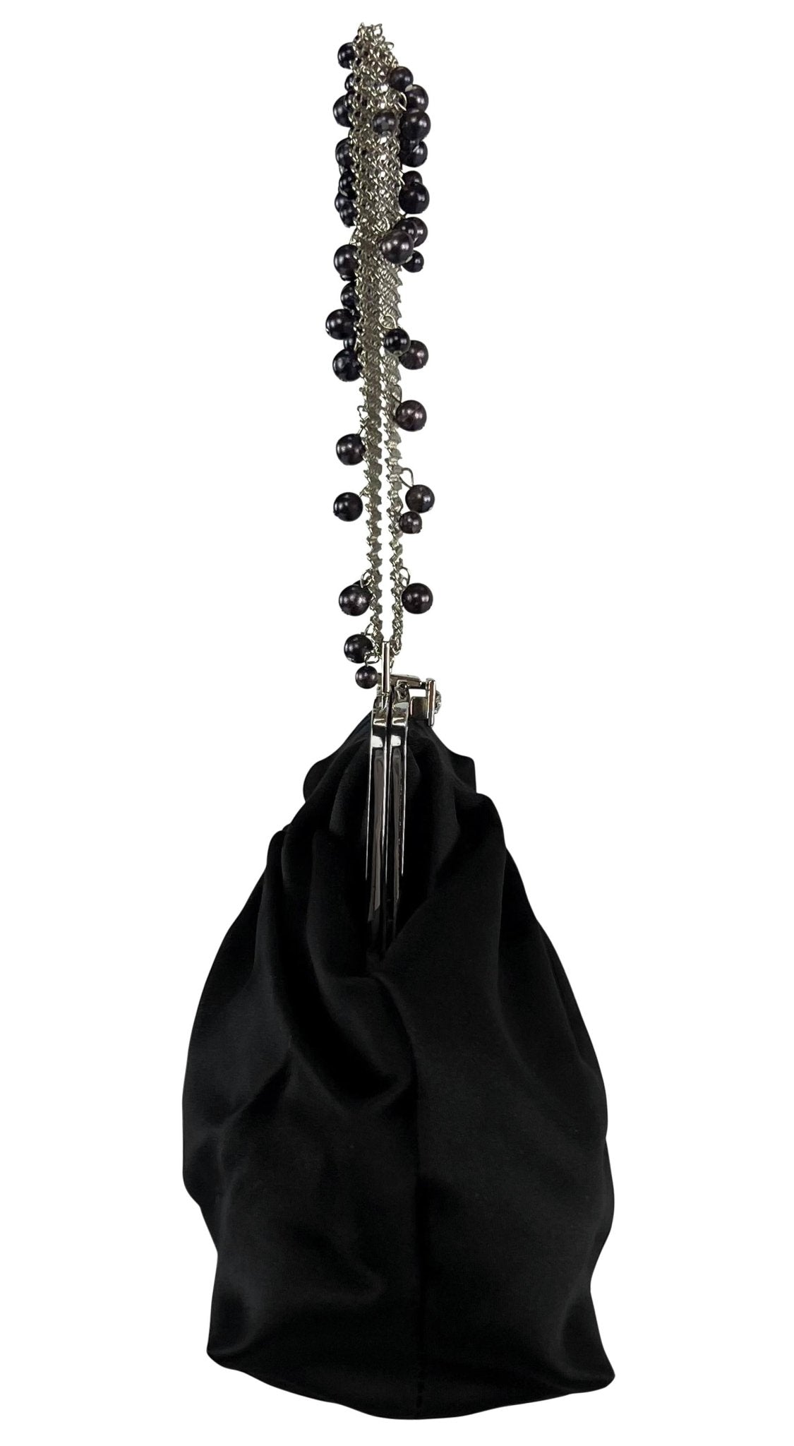 F/W 1999 Gianni Versace by Donatella Black Pearl Chainmail Satin Evening Bag - RealList