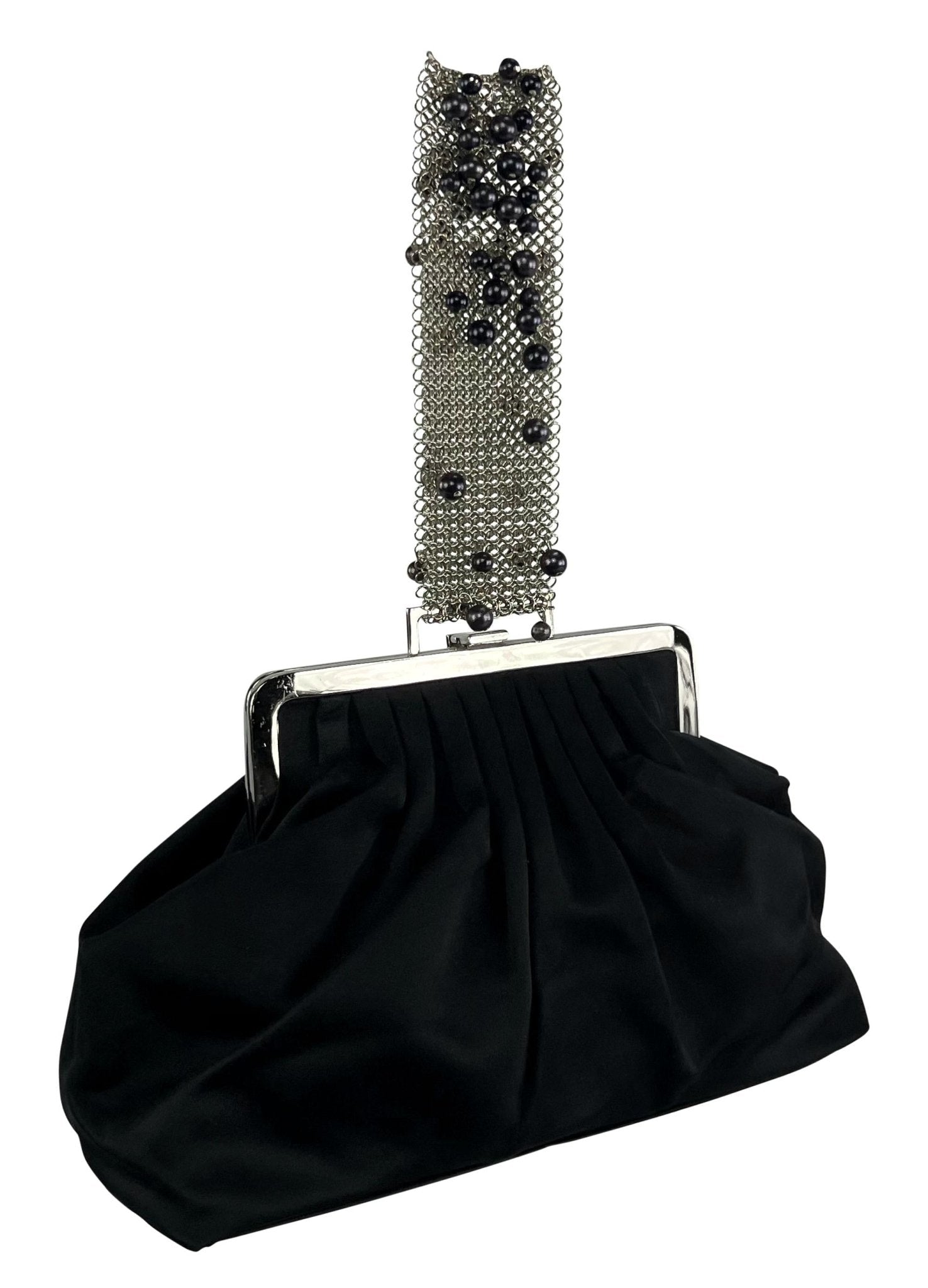 F/W 1999 Gianni Versace by Donatella Black Pearl Chainmail Satin Evening Bag - RealList