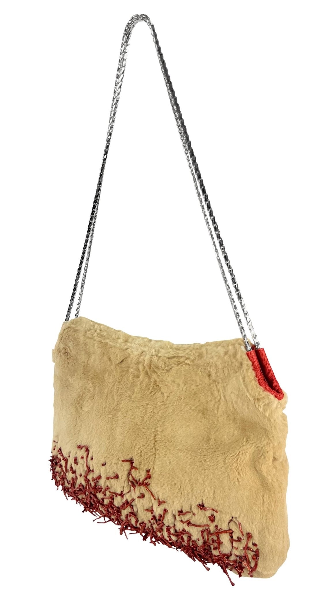 F/W 1999 Gianni Versace by Donatella Camel Tone Fur Coral Chain Shoulder Bag - RealList