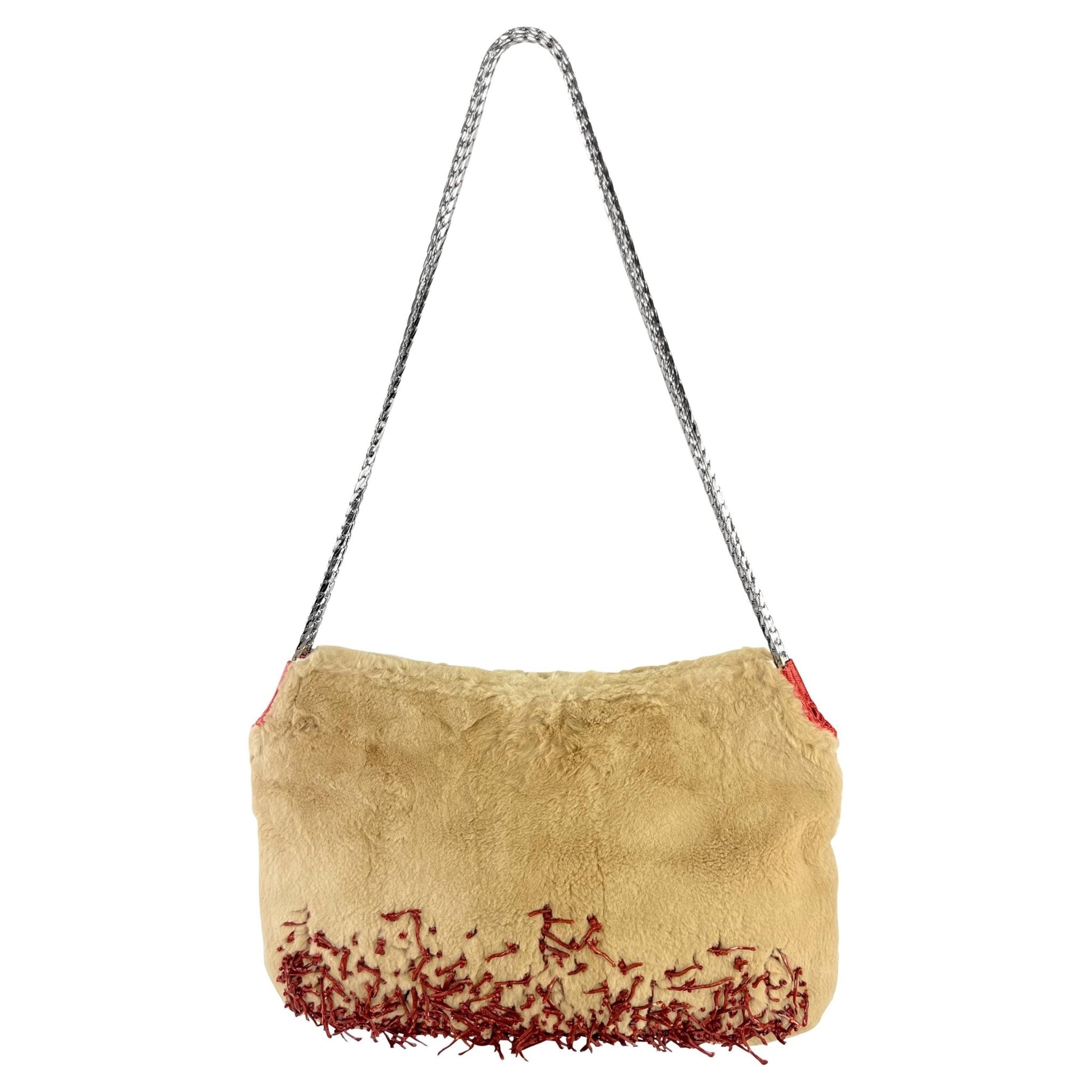 F/W 1999 Gianni Versace by Donatella Camel Tone Fur Coral Chain Shoulder Bag - RealList