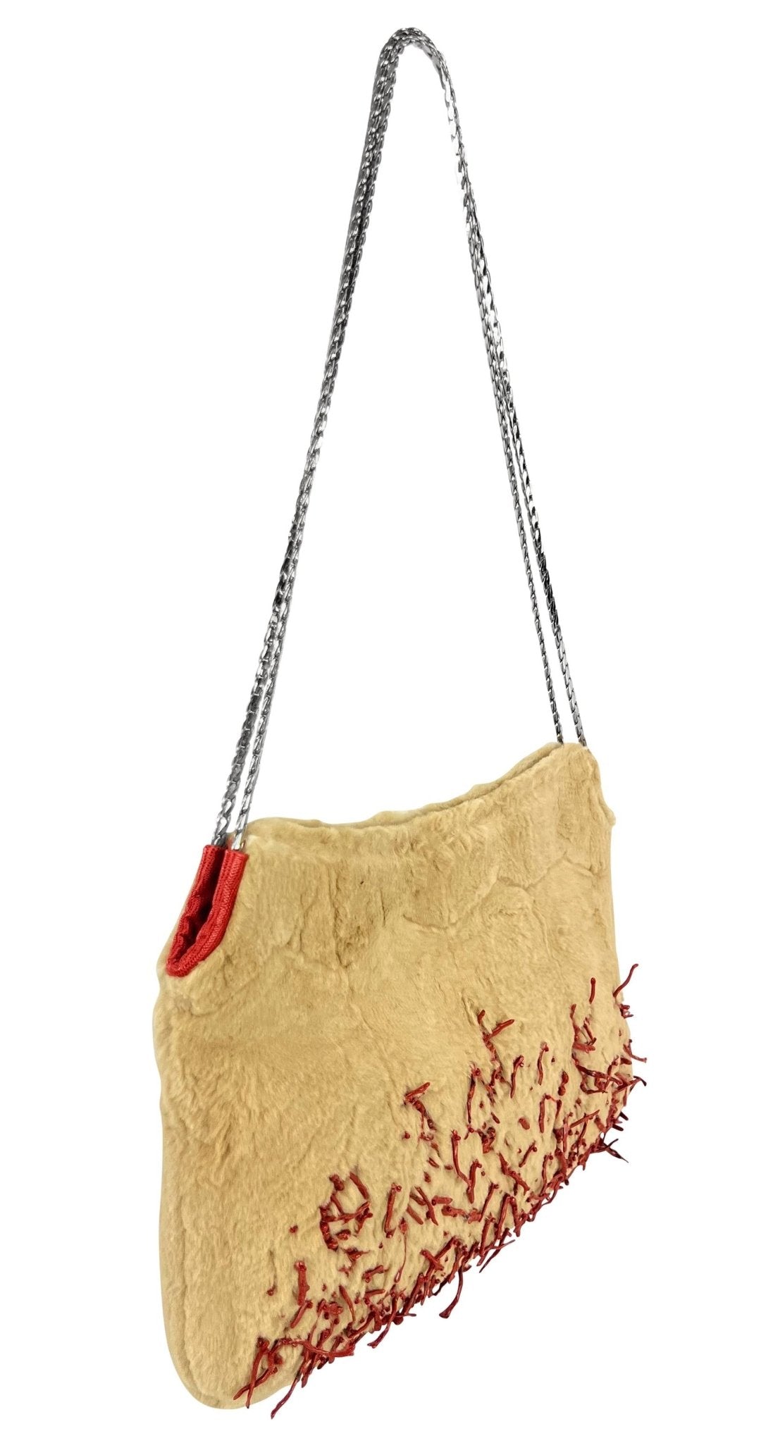 F/W 1999 Gianni Versace by Donatella Camel Tone Fur Coral Chain Shoulder Bag - RealList