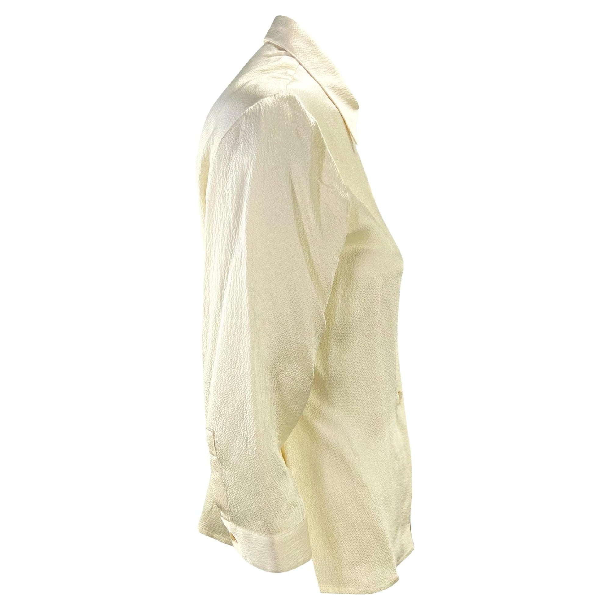 F/W 1999 Gianni Versace by Donatella Creme White Satin Crepe Button Up Blouse - RealList