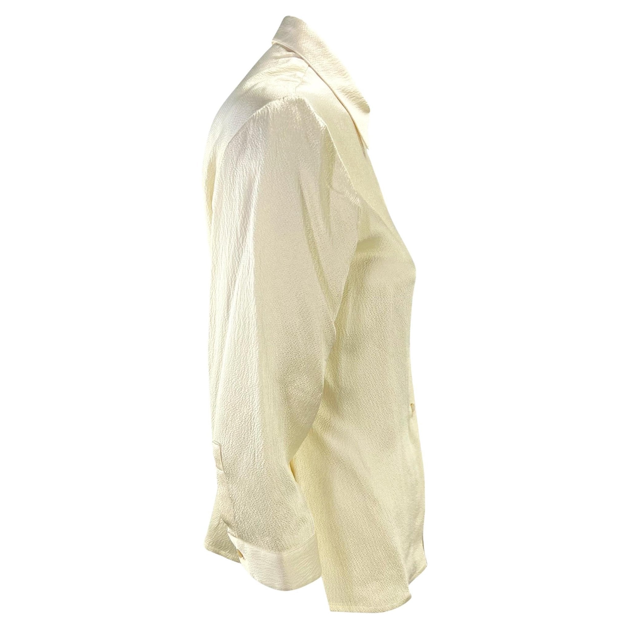 F/W 1999 Gianni Versace by Donatella Creme White Satin Crepe Button Up Blouse - RealList