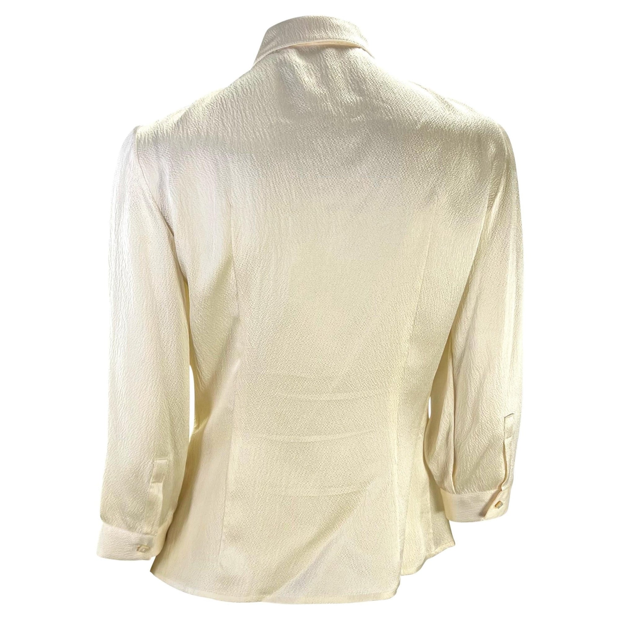 F/W 1999 Gianni Versace by Donatella Creme White Satin Crepe Button Up Blouse - RealList