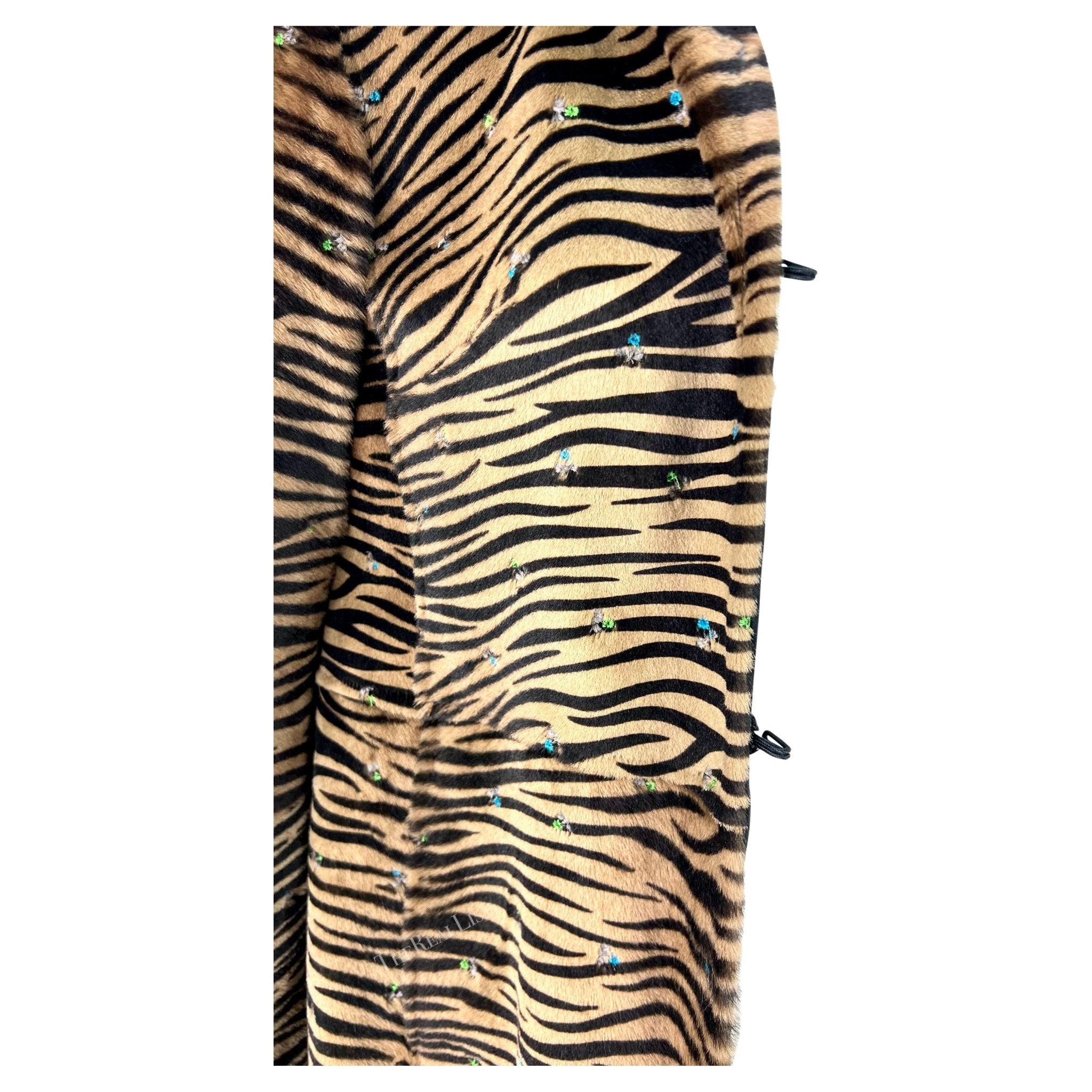 F/W 1999 Gianni Versace by Donatella Embroidered Pony Hair Blue Fox Fur Coat - RealList