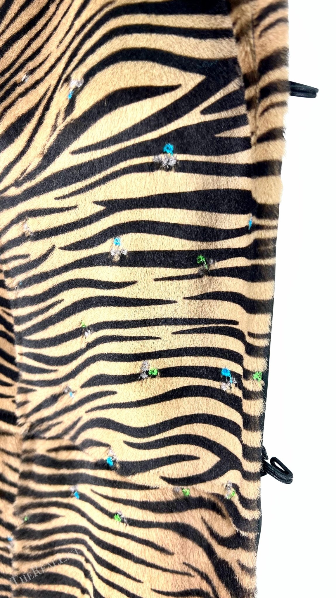 F/W 1999 Gianni Versace by Donatella Embroidered Pony Hair Blue Fox Fur Coat - RealList