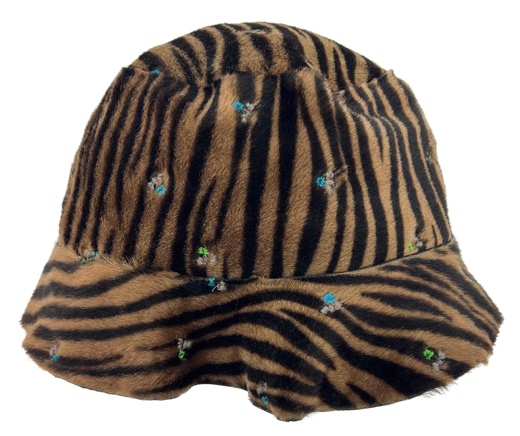 F/W 1999 Gianni Versace by Donatella Floral Embroidery Pony Hair Bucket Hat - RealList