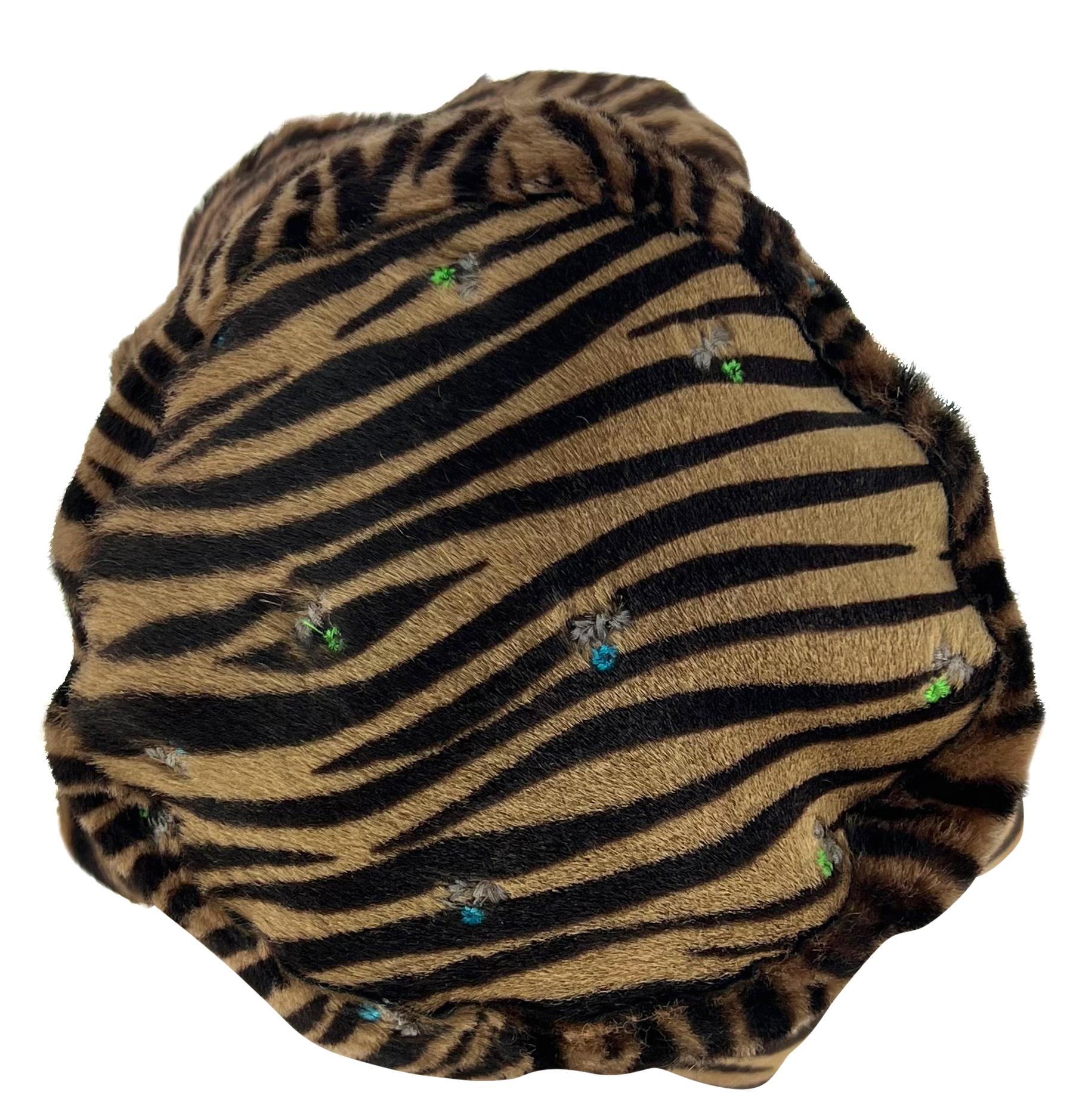 F/W 1999 Gianni Versace by Donatella Floral Embroidery Pony Hair Bucket Hat - RealList