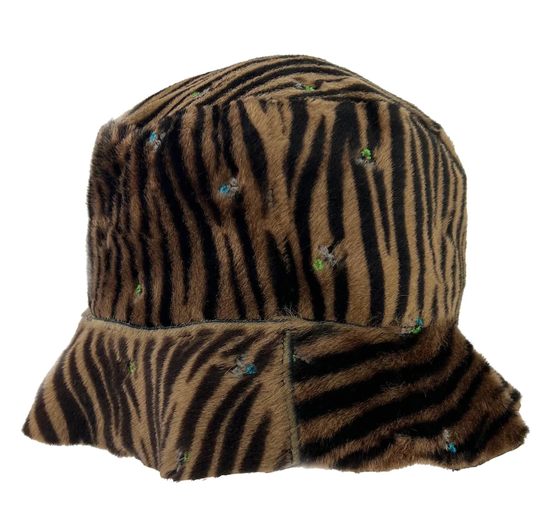 F/W 1999 Gianni Versace by Donatella Floral Embroidery Pony Hair Bucket Hat - RealList