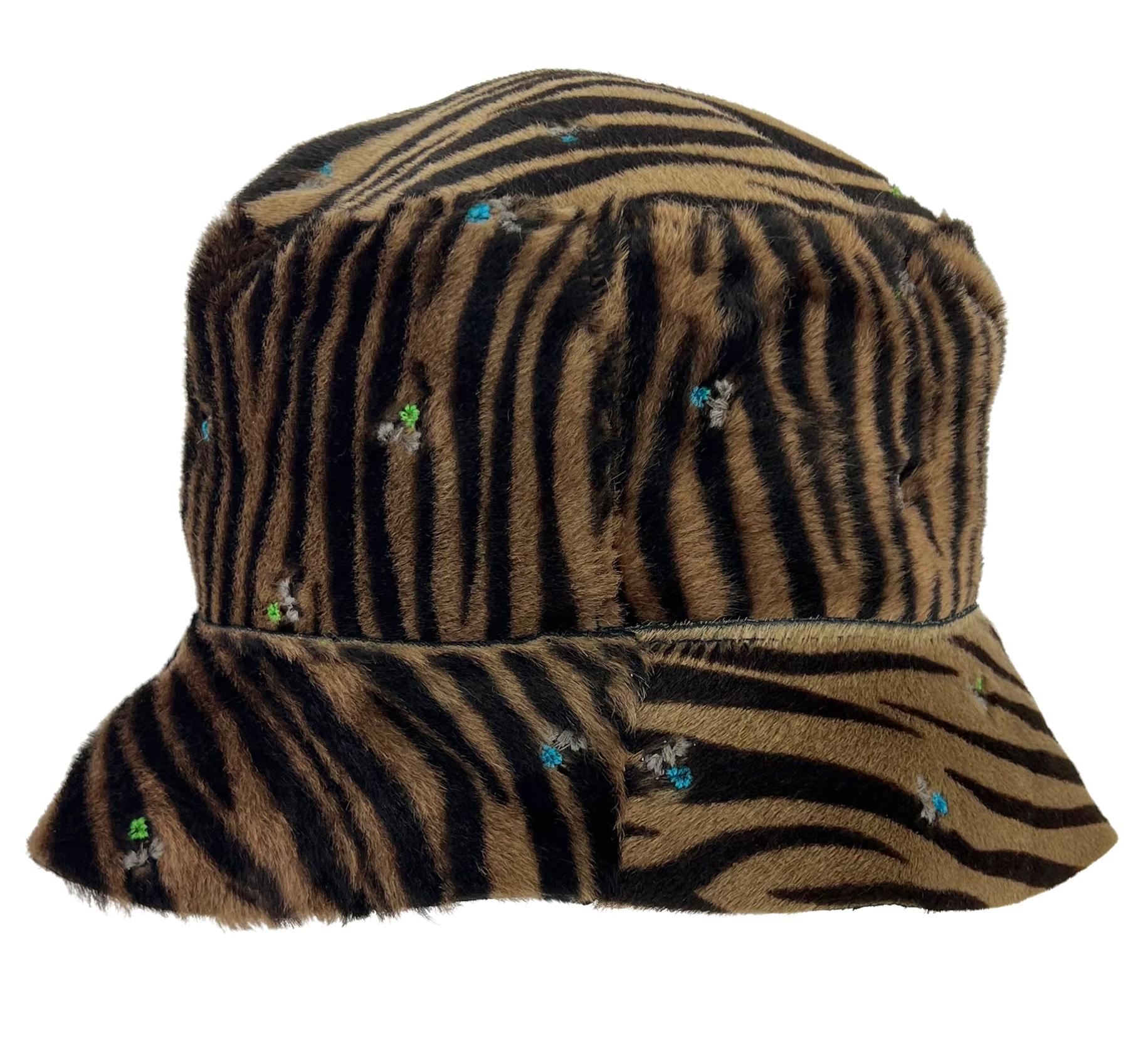 F/W 1999 Gianni Versace by Donatella Floral Embroidery Pony Hair Bucket Hat - RealList