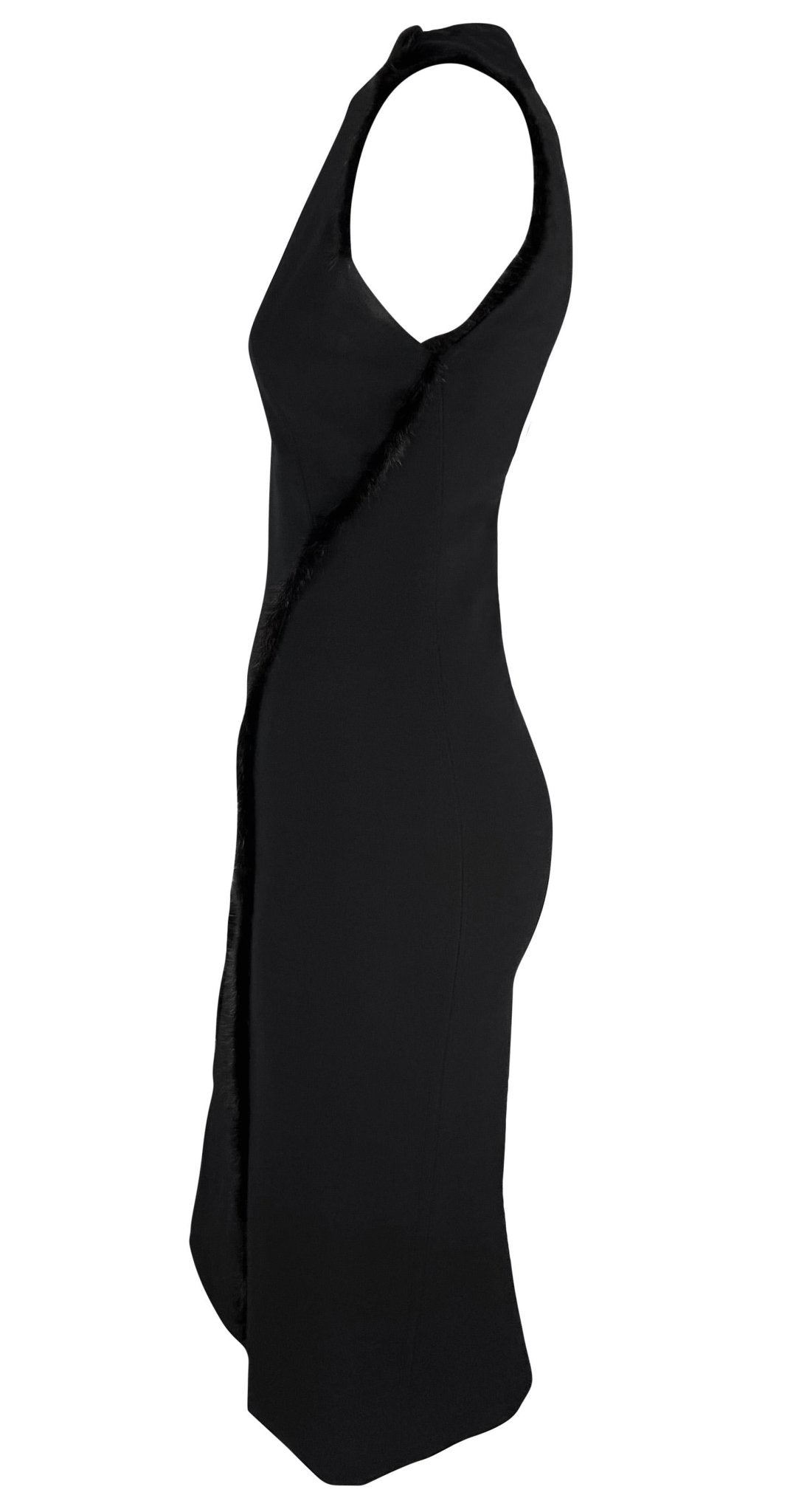 F/W 1999 Gianni Versace by Donatella Mink Fur Trimmed Sleeveless Pencil Dress - RealList