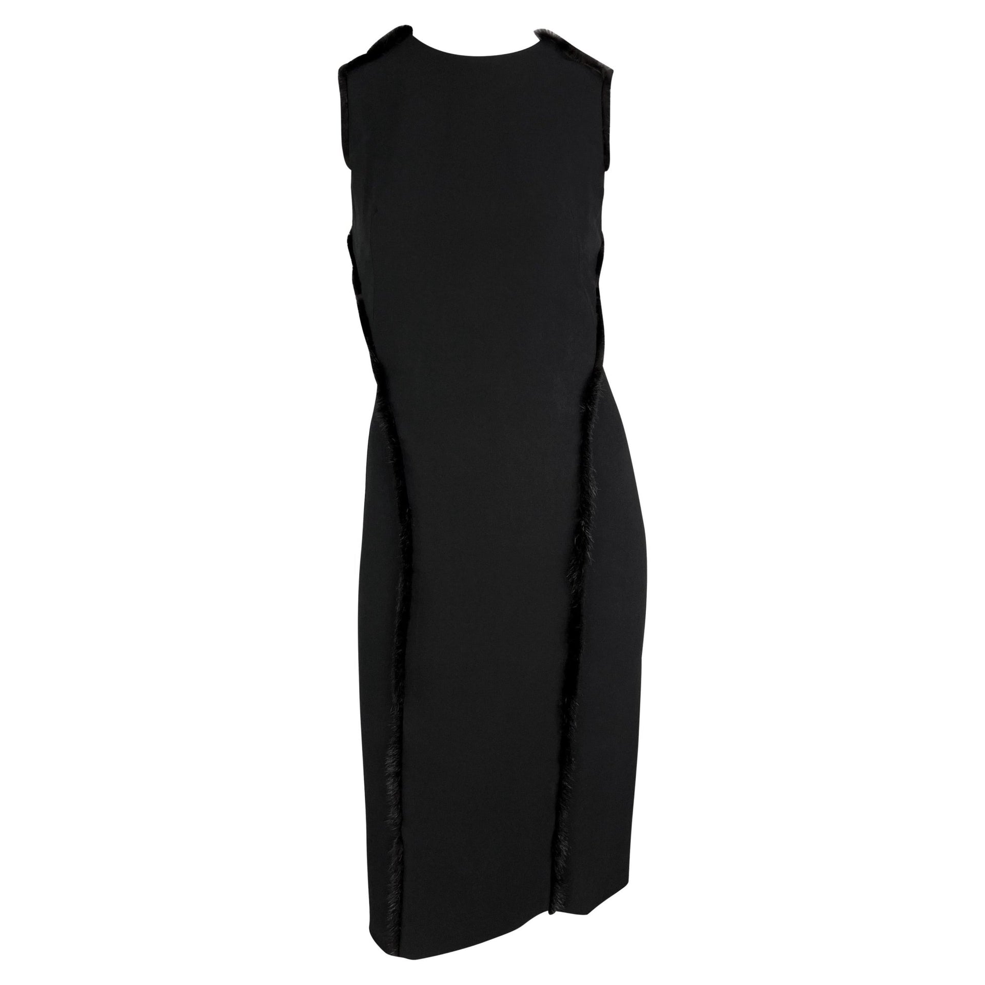 F/W 1999 Gianni Versace by Donatella Mink Fur Trimmed Sleeveless Pencil Dress - RealList