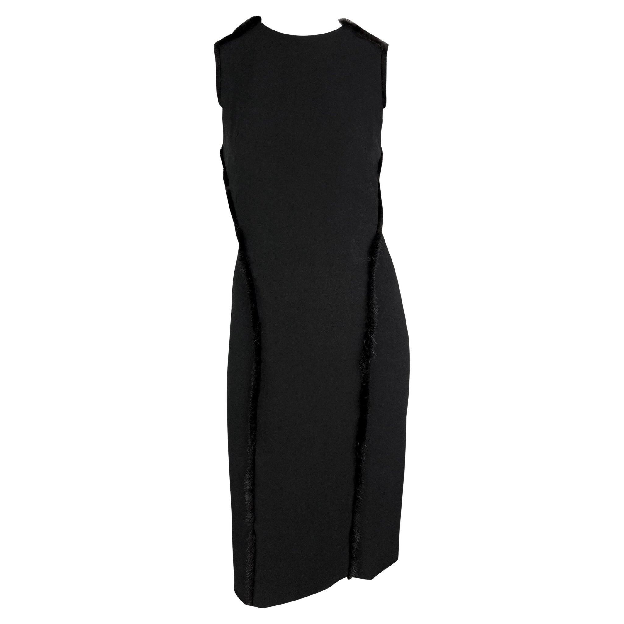 F/W 1999 Gianni Versace by Donatella Mink Fur Trimmed Sleeveless Pencil Dress - RealList