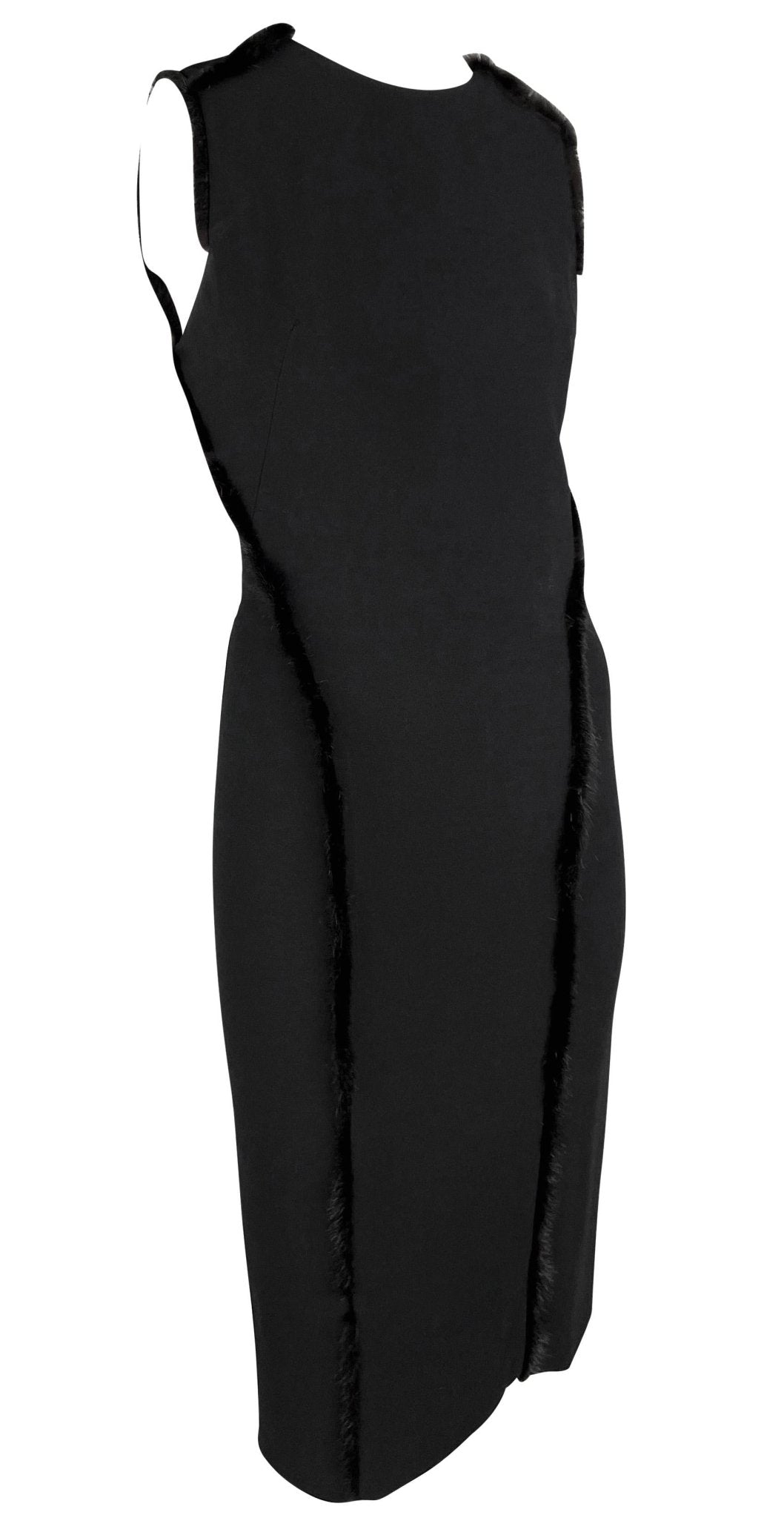 F/W 1999 Gianni Versace by Donatella Mink Fur Trimmed Sleeveless Pencil Dress - RealList