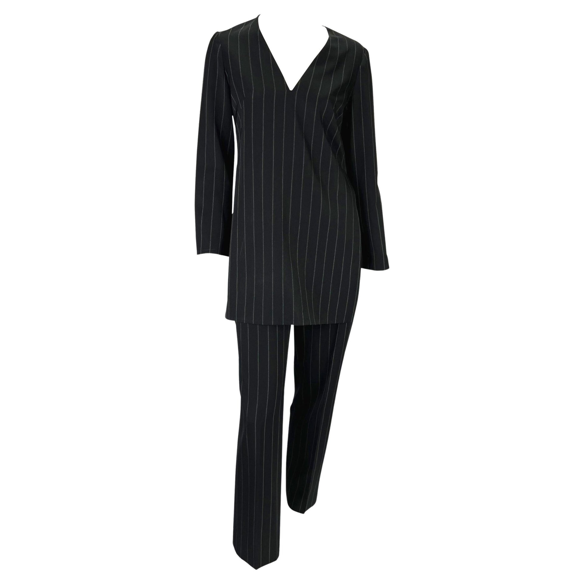 F/W 1999 Gianni Versace by Donatella Pinstripe Tunic Wool Pant Suit - RealList