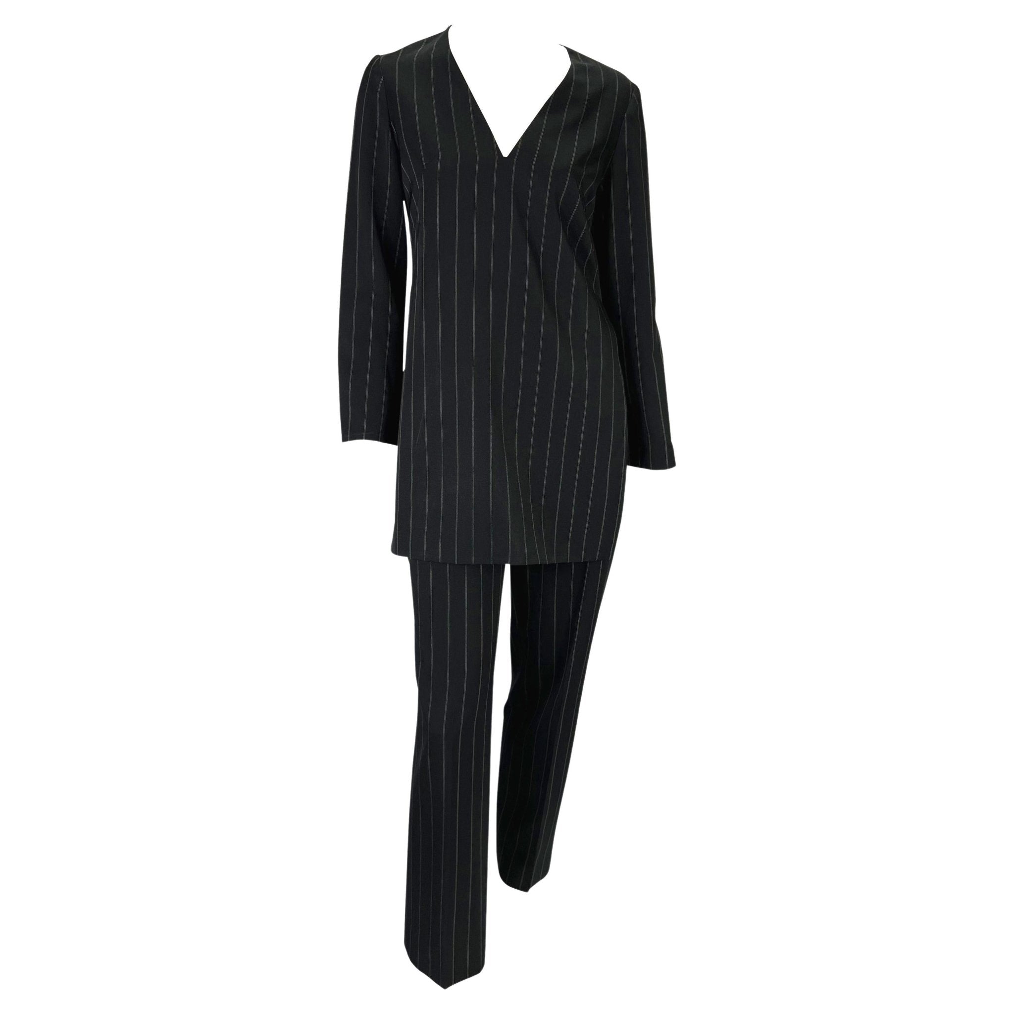 F/W 1999 Gianni Versace by Donatella Pinstripe Tunic Wool Pant Suit - RealList