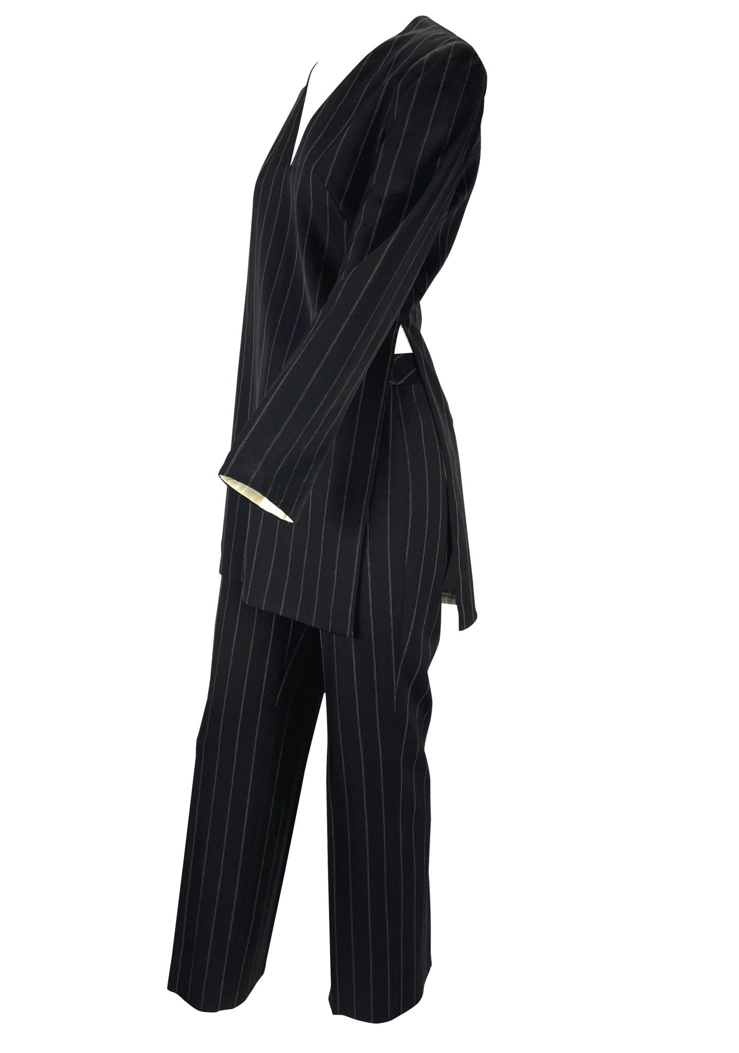 F/W 1999 Gianni Versace by Donatella Pinstripe Tunic Wool Pant Suit - RealList