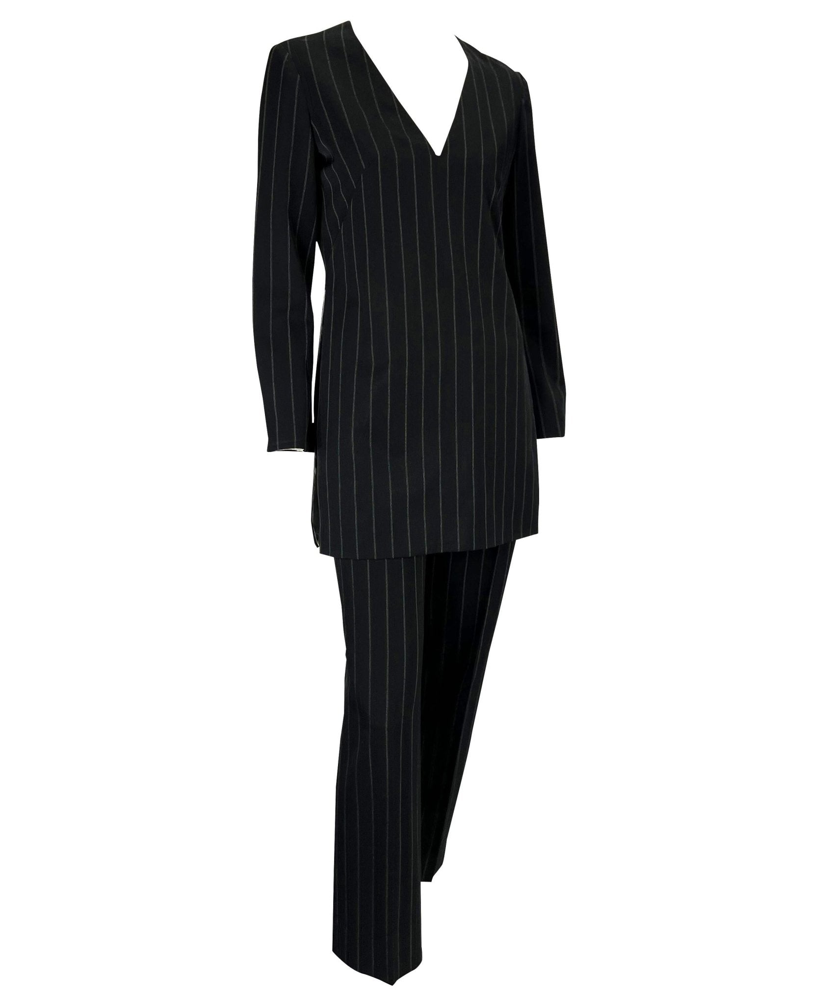 F/W 1999 Gianni Versace by Donatella Pinstripe Tunic Wool Pant Suit - RealList