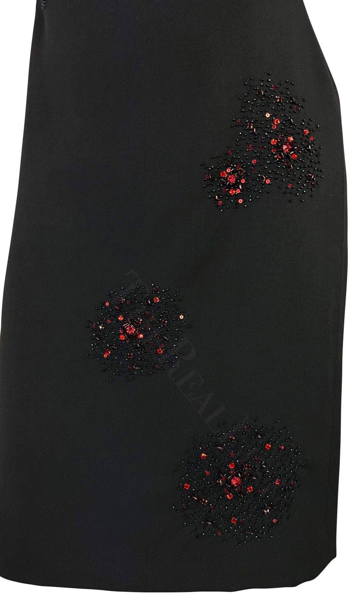 F/W 1999 Gianni Versace by Donatella Red Rhinestone Beaded Black Tube Dress - RealList