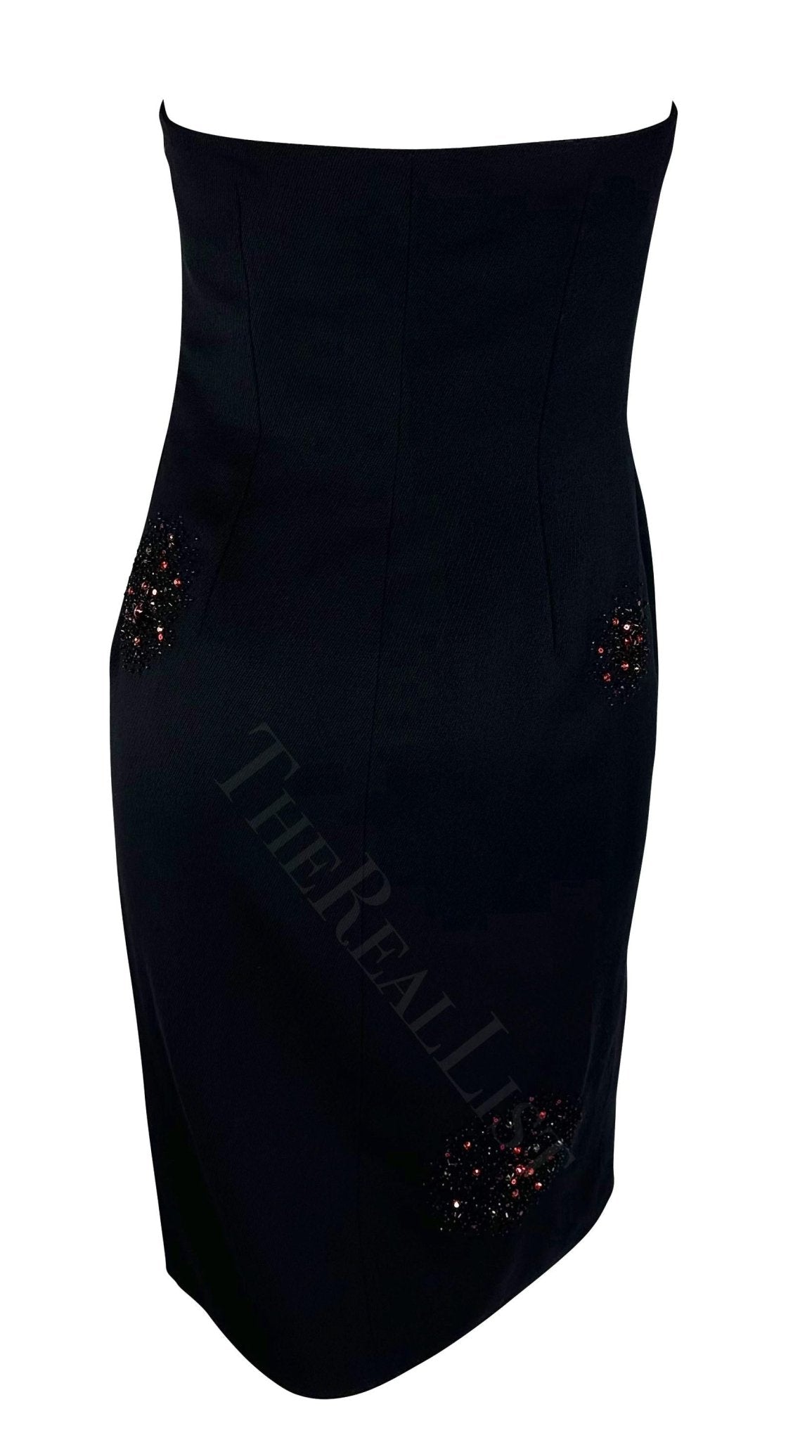 F/W 1999 Gianni Versace by Donatella Red Rhinestone Beaded Black Tube Dress - RealList