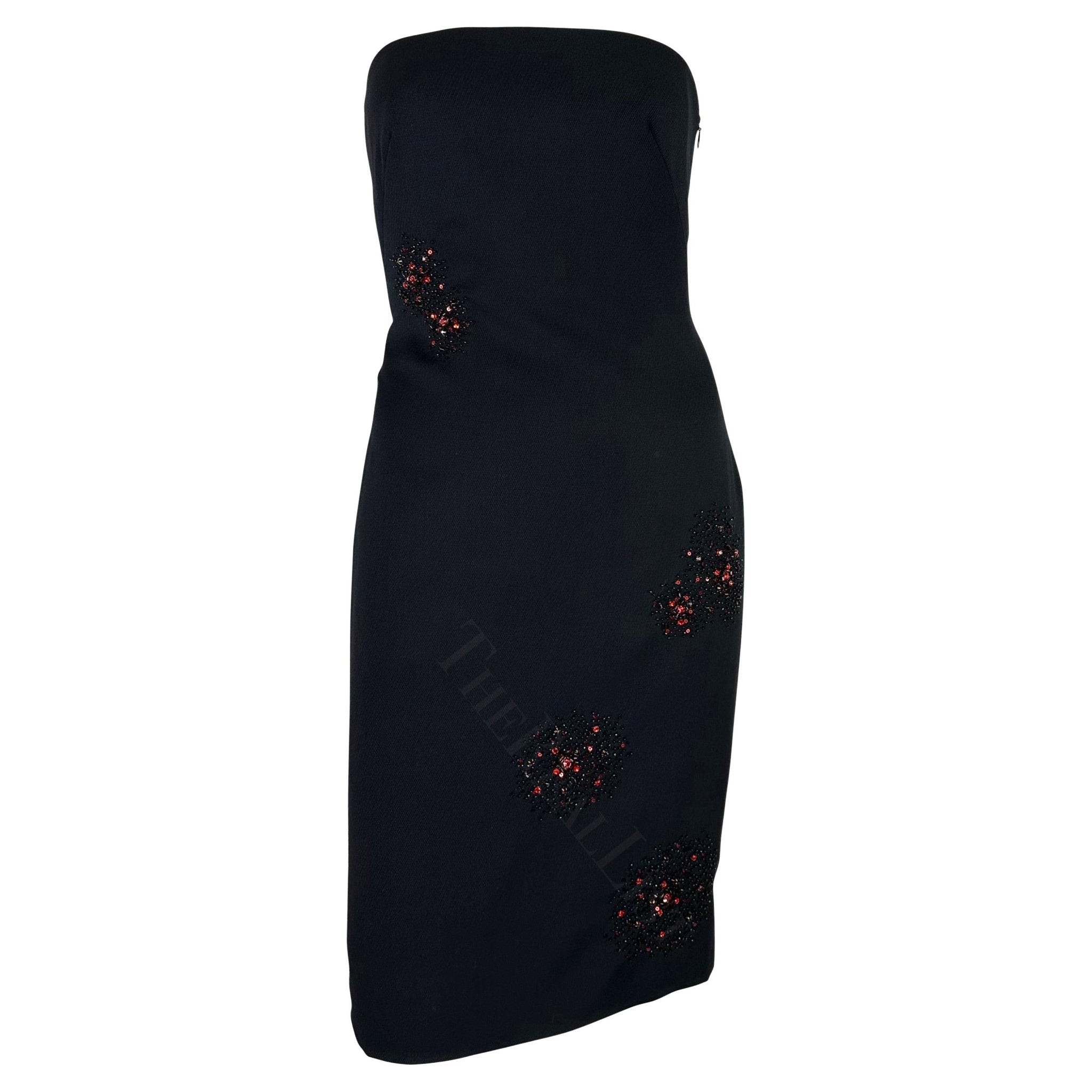 F/W 1999 Gianni Versace by Donatella Red Rhinestone Beaded Black Tube Dress - RealList