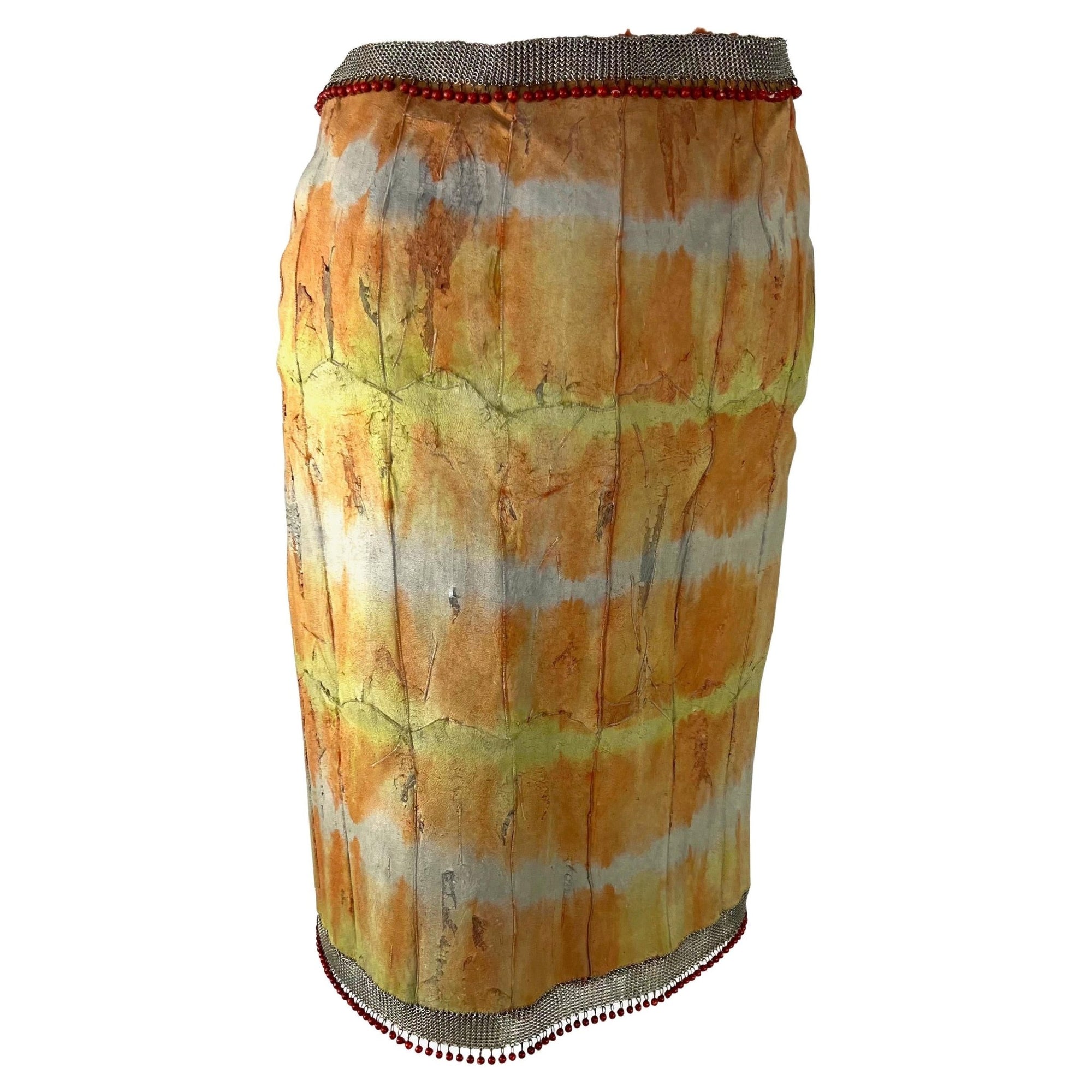 F/W 1999 Gianni Versace by Donatella Runway Ad Dyed Fur Oroton Red Bead Skirt - RealList