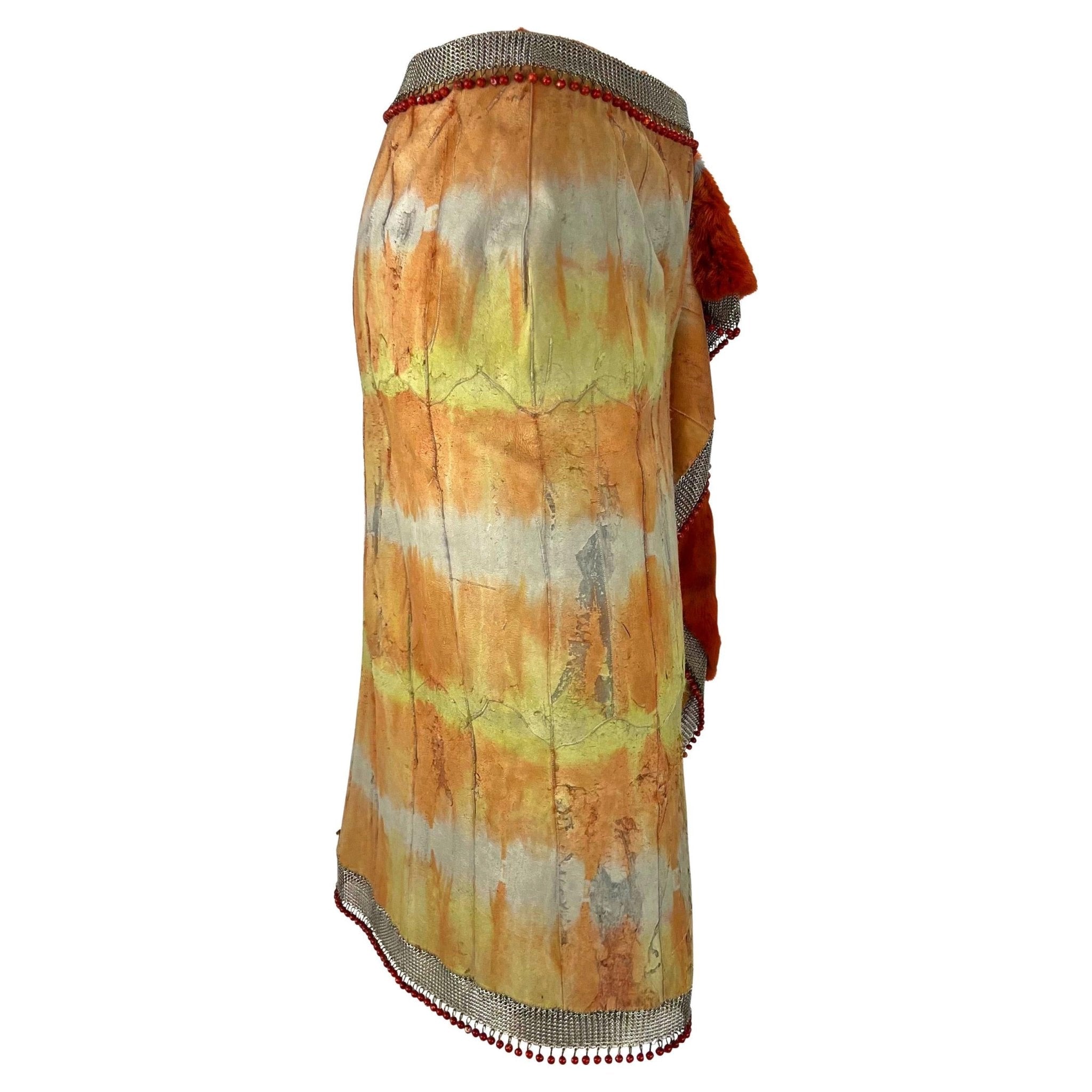 F/W 1999 Gianni Versace by Donatella Runway Ad Dyed Fur Oroton Red Bead Skirt - RealList