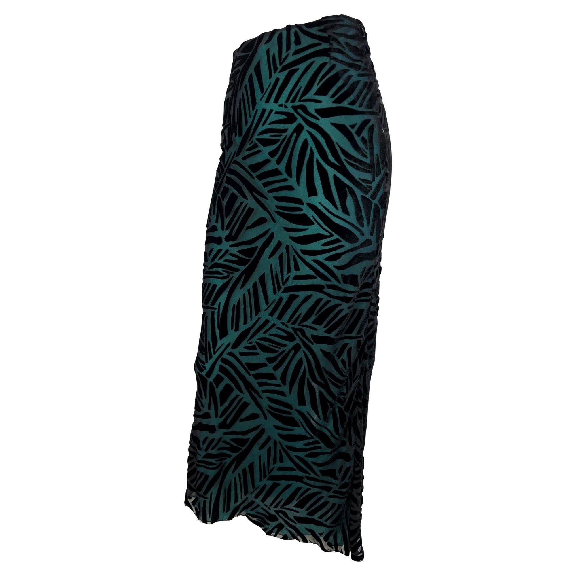 F/W 1999 Gianni Versace by Donatella Turquoise Sheer Black Velvet Maxi Skirt - RealList