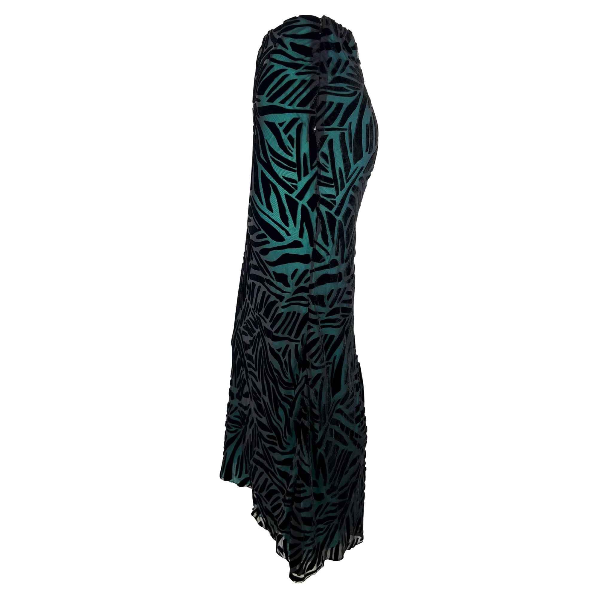 F/W 1999 Gianni Versace by Donatella Turquoise Sheer Black Velvet Maxi Skirt - RealList