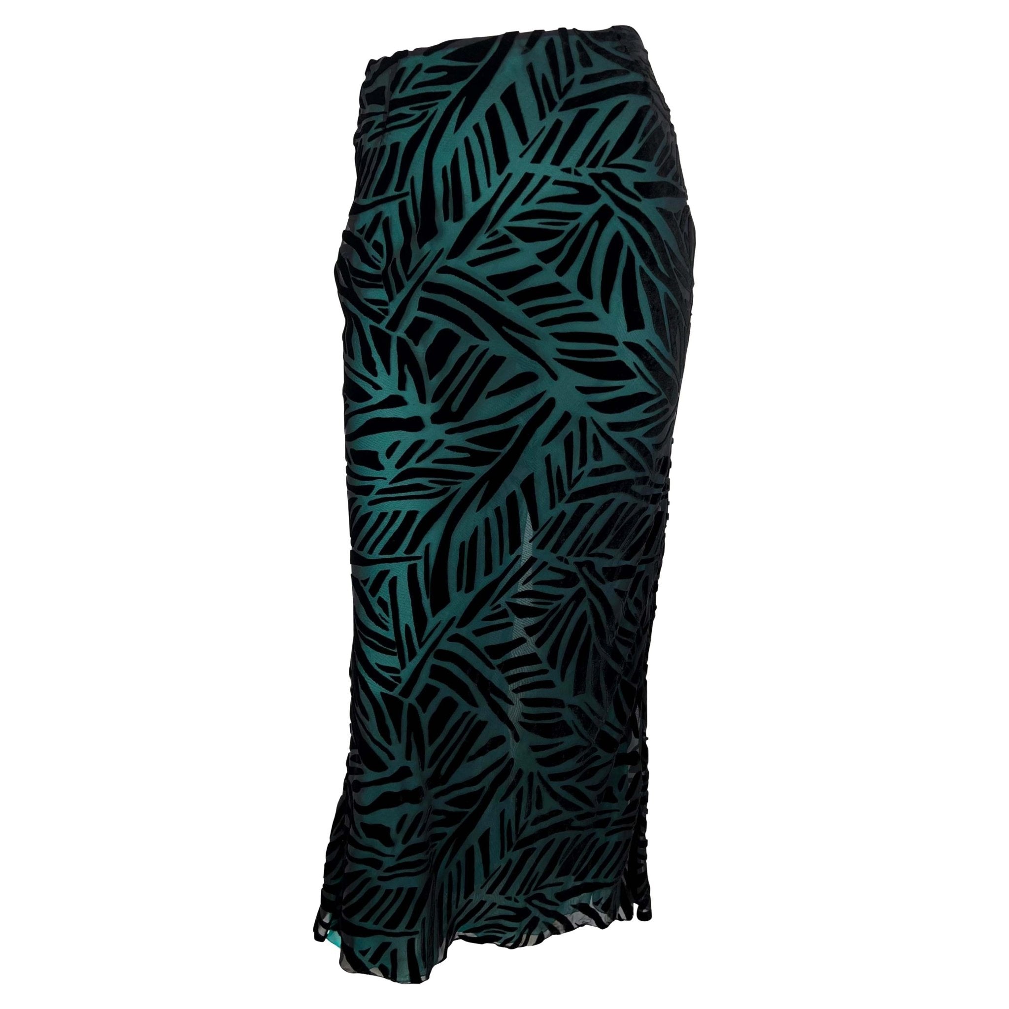 F/W 1999 Gianni Versace by Donatella Turquoise Sheer Black Velvet Maxi Skirt - RealList