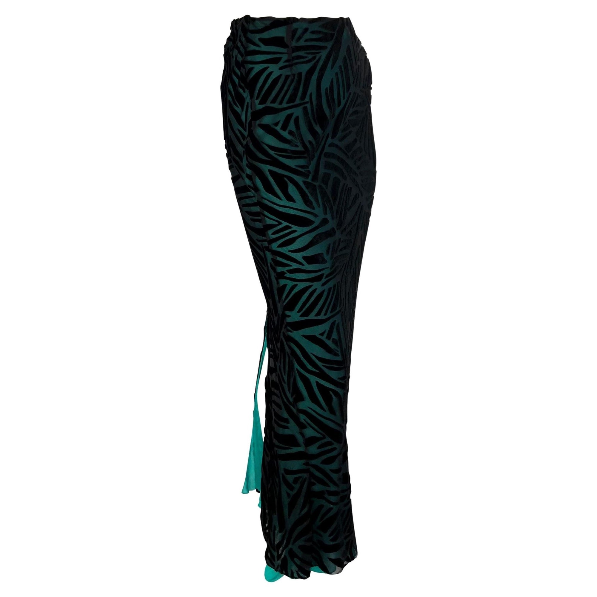 F/W 1999 Gianni Versace by Donatella Turquoise Sheer Black Velvet Maxi Skirt - RealList
