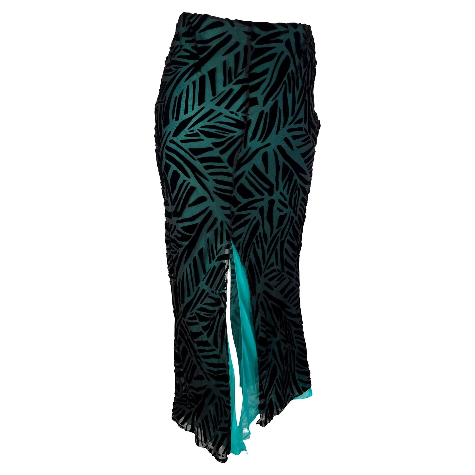 F/W 1999 Gianni Versace by Donatella Turquoise Sheer Black Velvet Maxi Skirt - RealList