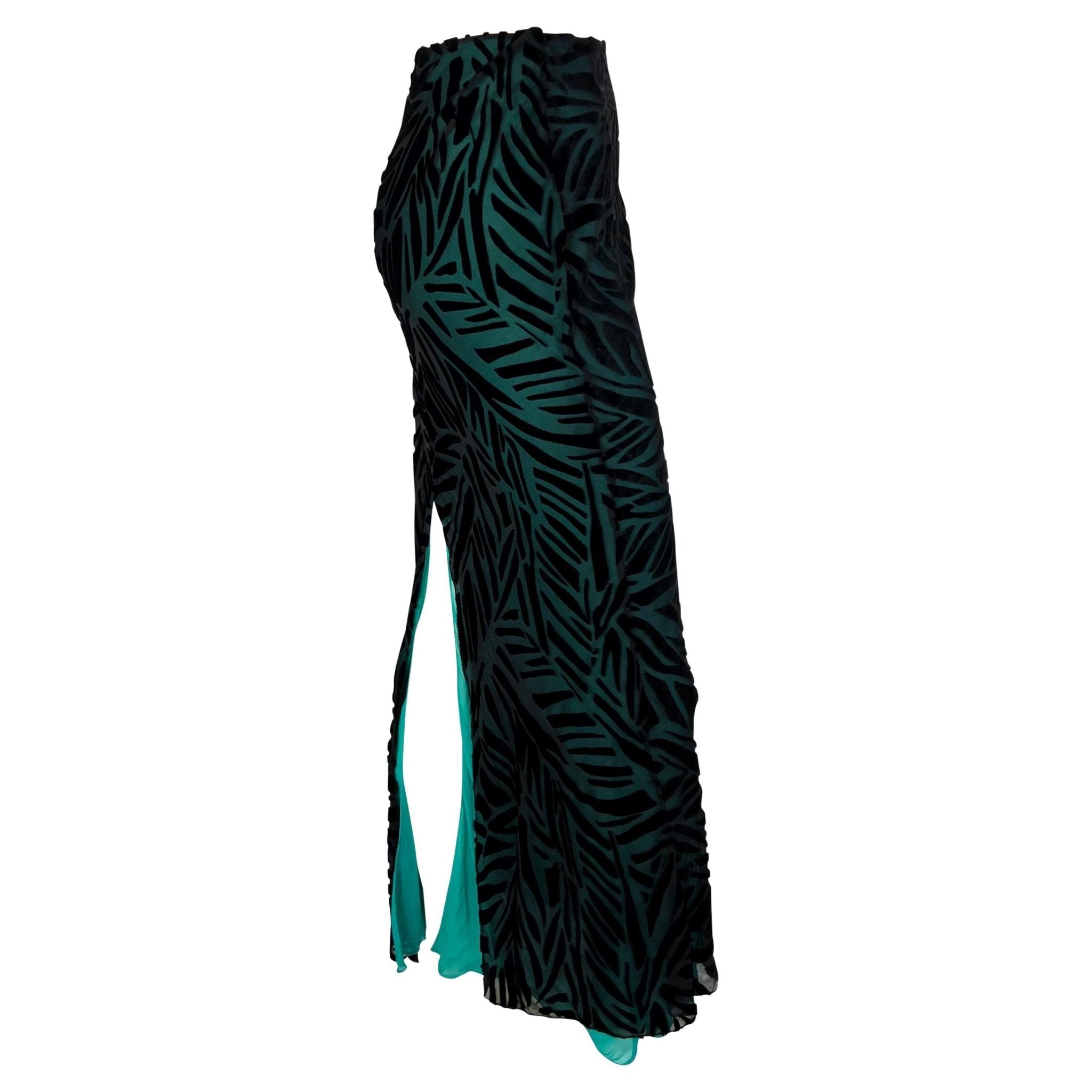 F/W 1999 Gianni Versace by Donatella Turquoise Sheer Black Velvet Maxi Skirt - RealList