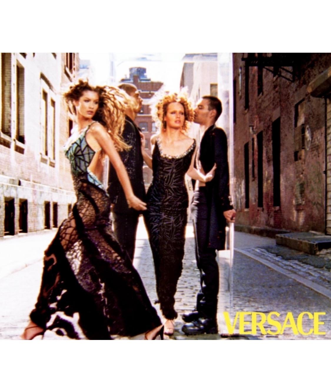 F/W 1999 Gianni Versace by Donatella Turquoise Sheer Black Velvet Maxi Skirt - RealList