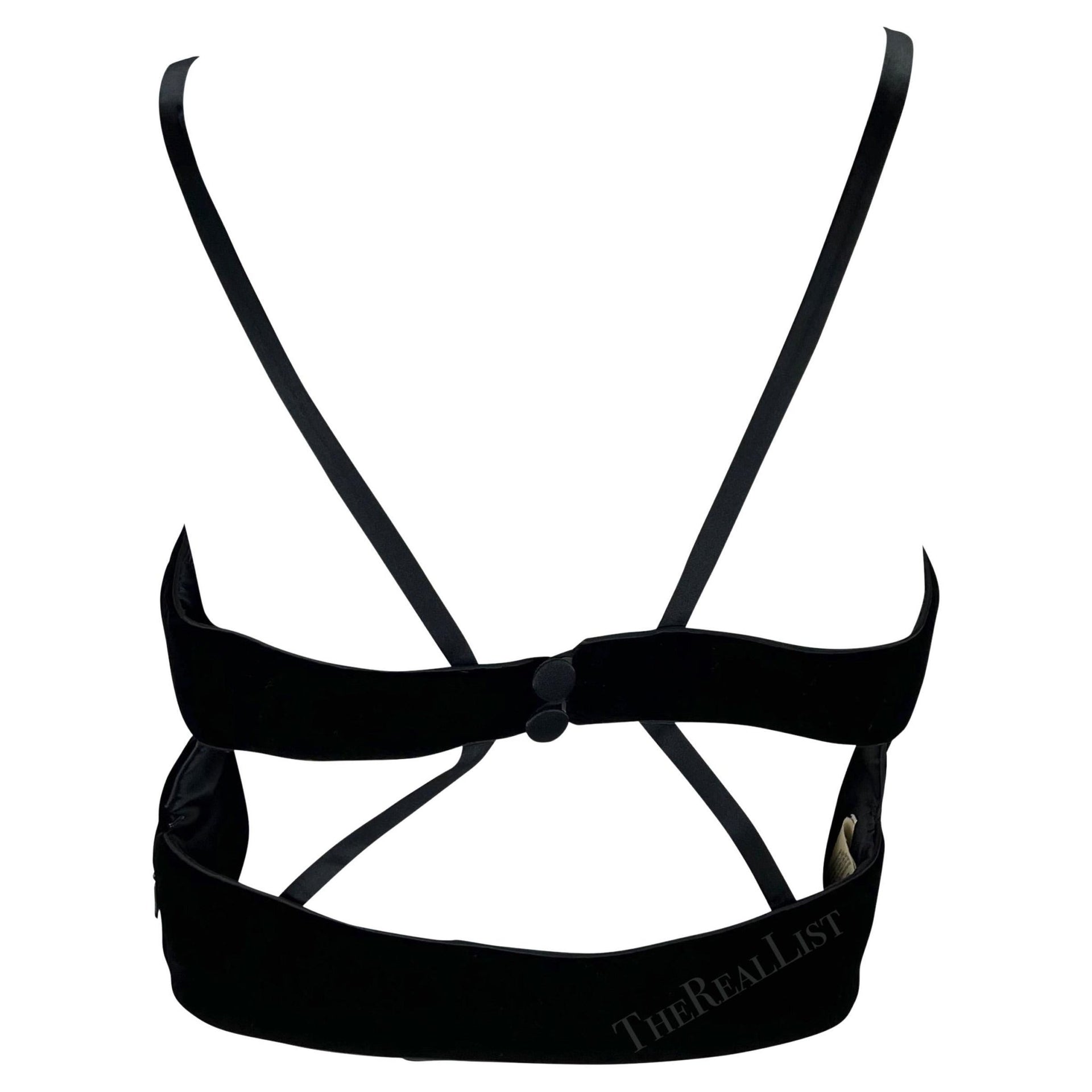 F/W 1999 Giorgio Armani Black Velvet Satin Trim Backless Strap Crop Top - RealList