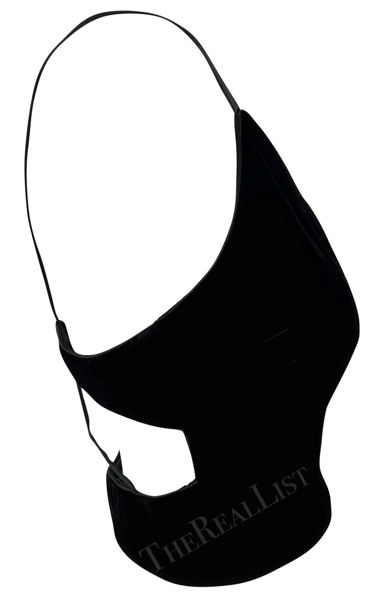 F/W 1999 Giorgio Armani Black Velvet Satin Trim Backless Strap Crop Top - RealList