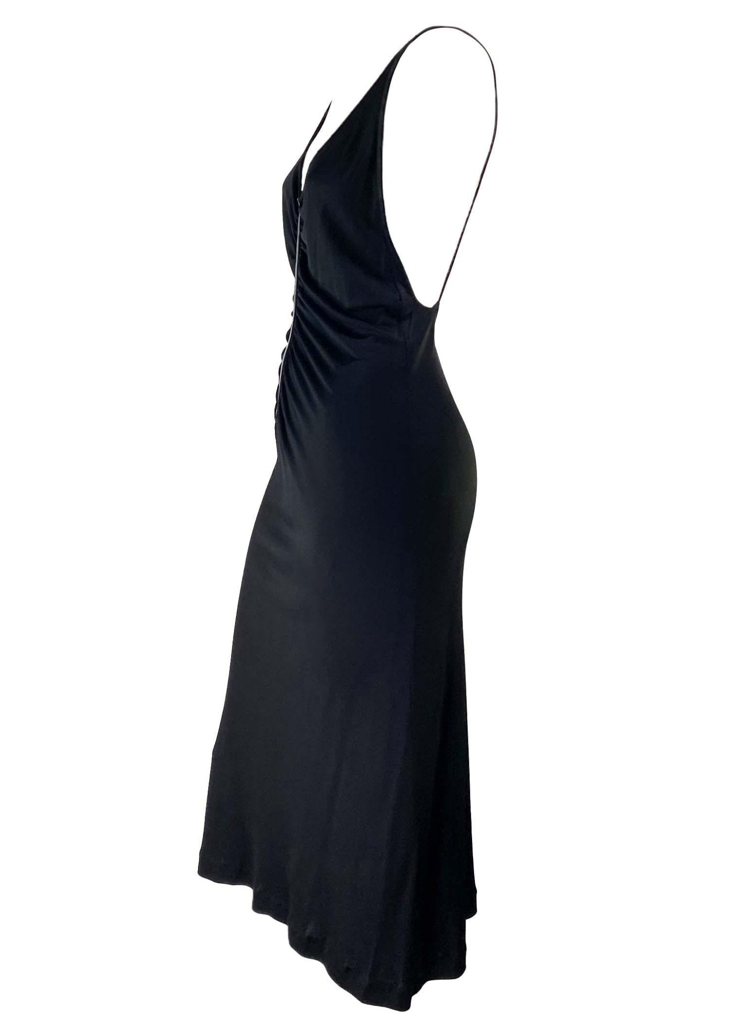 F/W 1999 Gucci by Tom Ford Backless Ruched Viscose Patent Leather Trim Dress - RealList