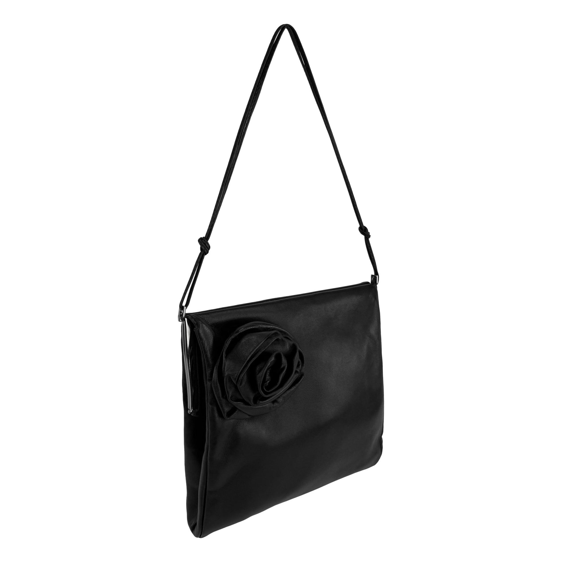 F/W 1999 Gucci by Tom Ford Black Leather Rosette Silver Frame Shoulder Bag - RealList