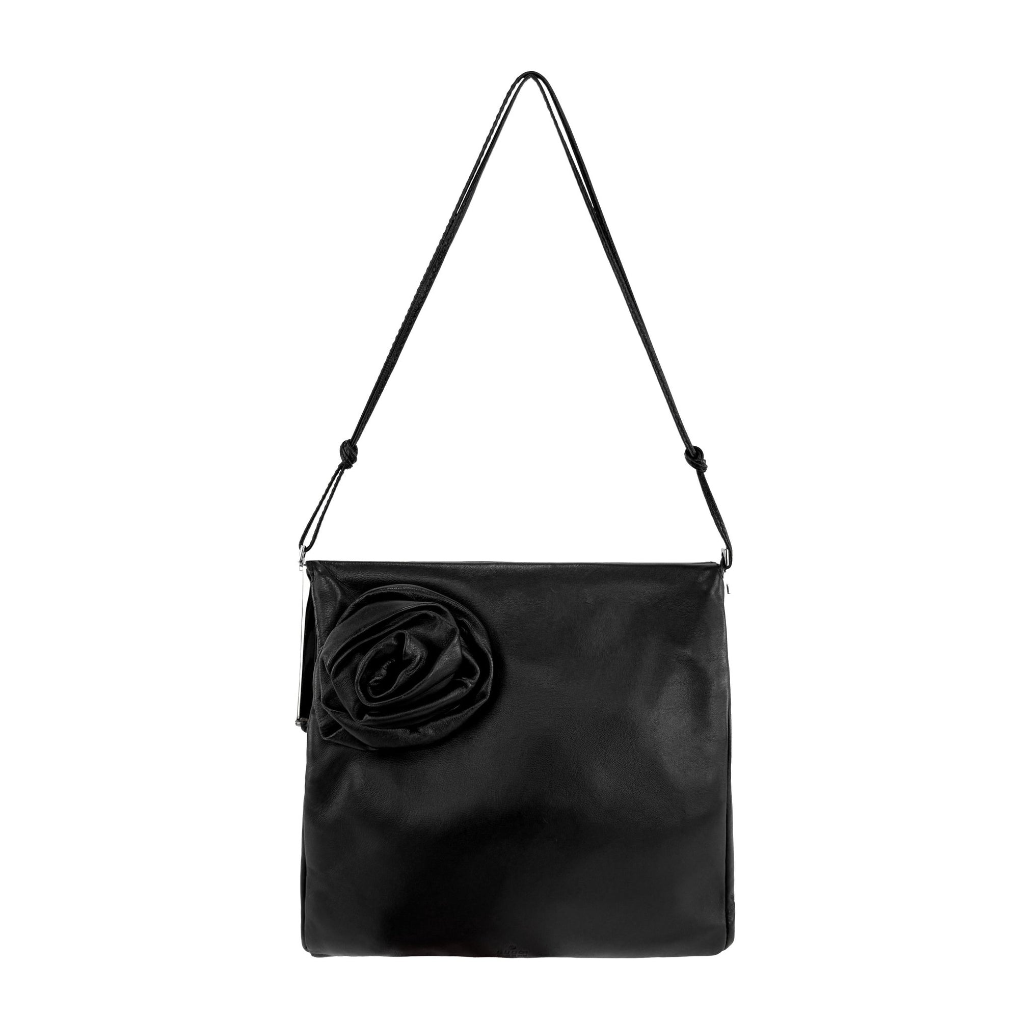 F/W 1999 Gucci by Tom Ford Black Leather Rosette Silver Frame Shoulder Bag - RealList
