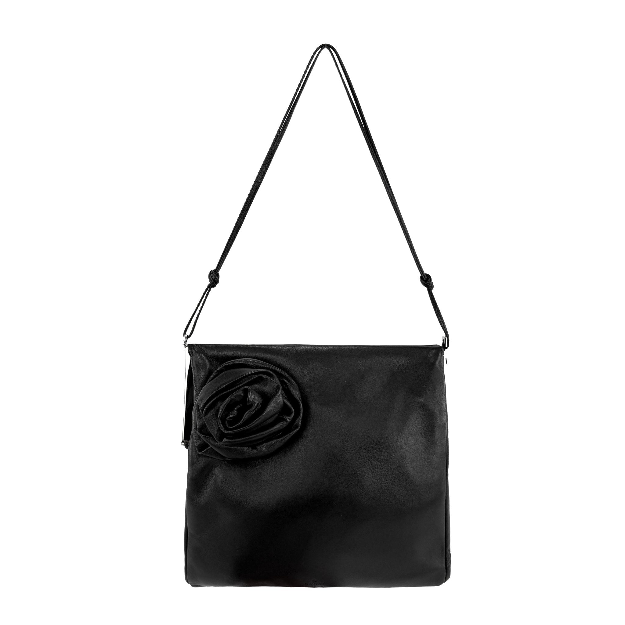 F/W 1999 Gucci by Tom Ford Black Leather Rosette Silver Frame Shoulder Bag - RealList