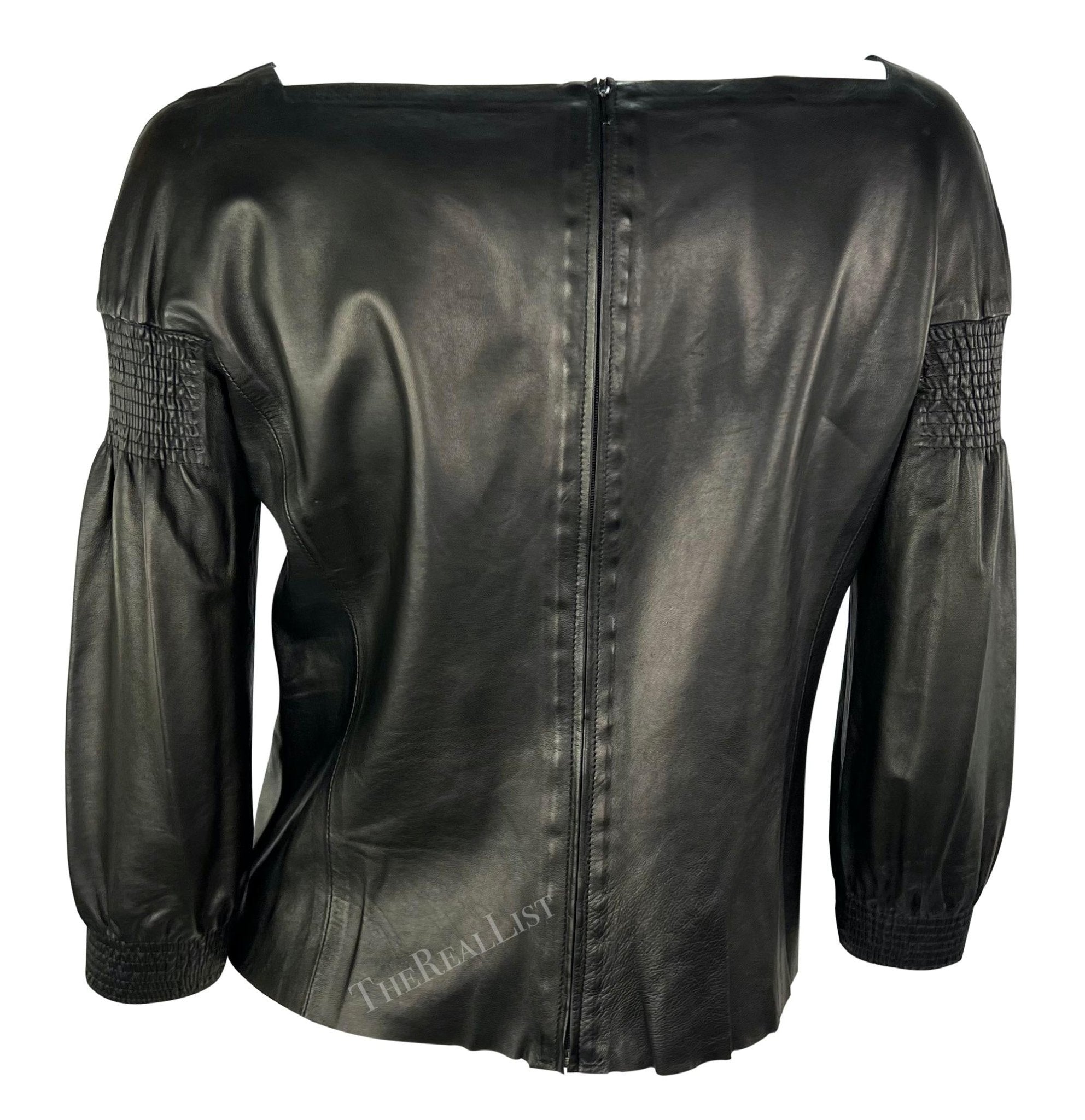 F/W 1999 Gucci by Tom Ford Black Leather Ruched Runway Ad Shirt - RealList