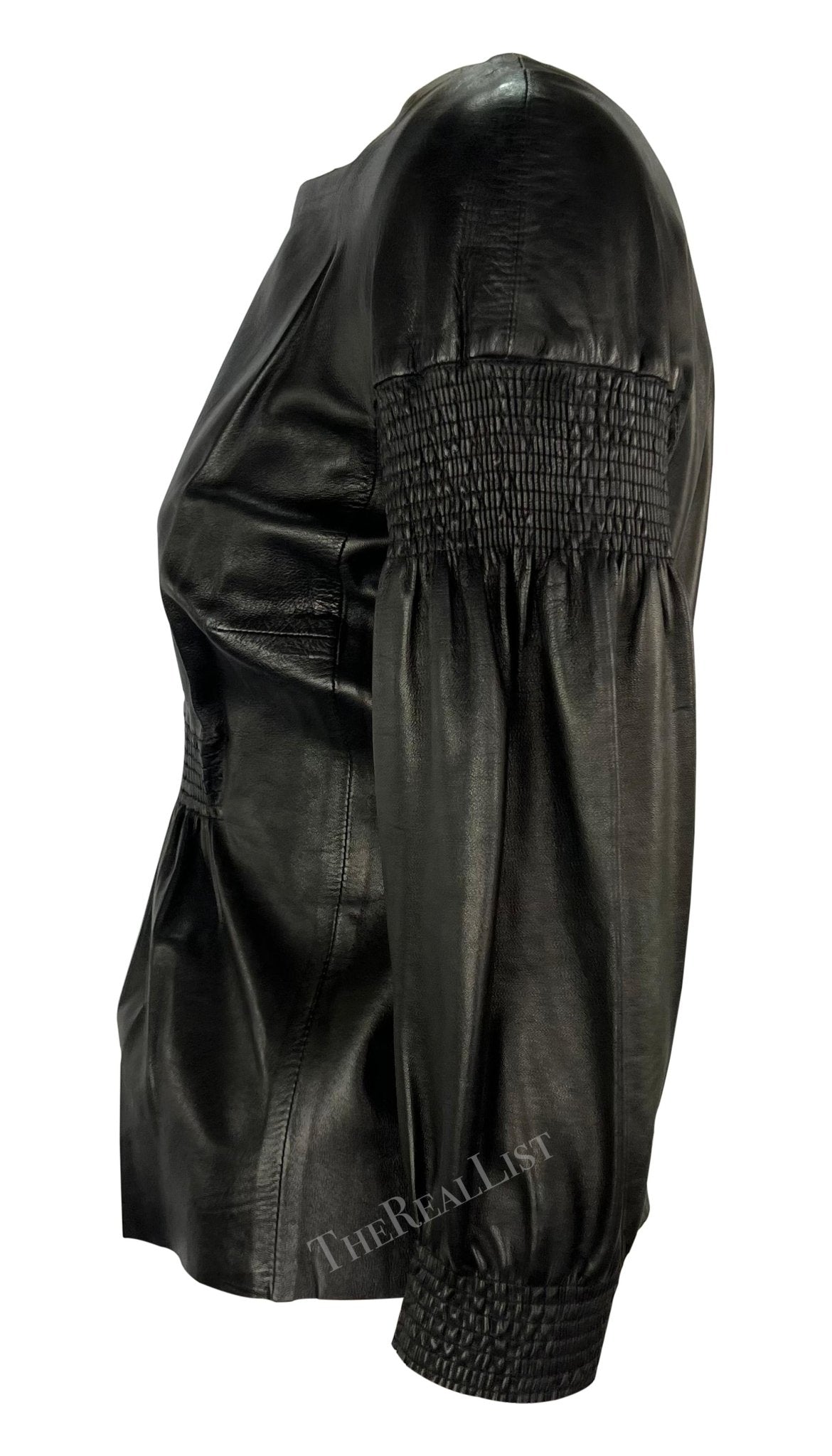 F/W 1999 Gucci by Tom Ford Black Leather Ruched Runway Ad Shirt - RealList