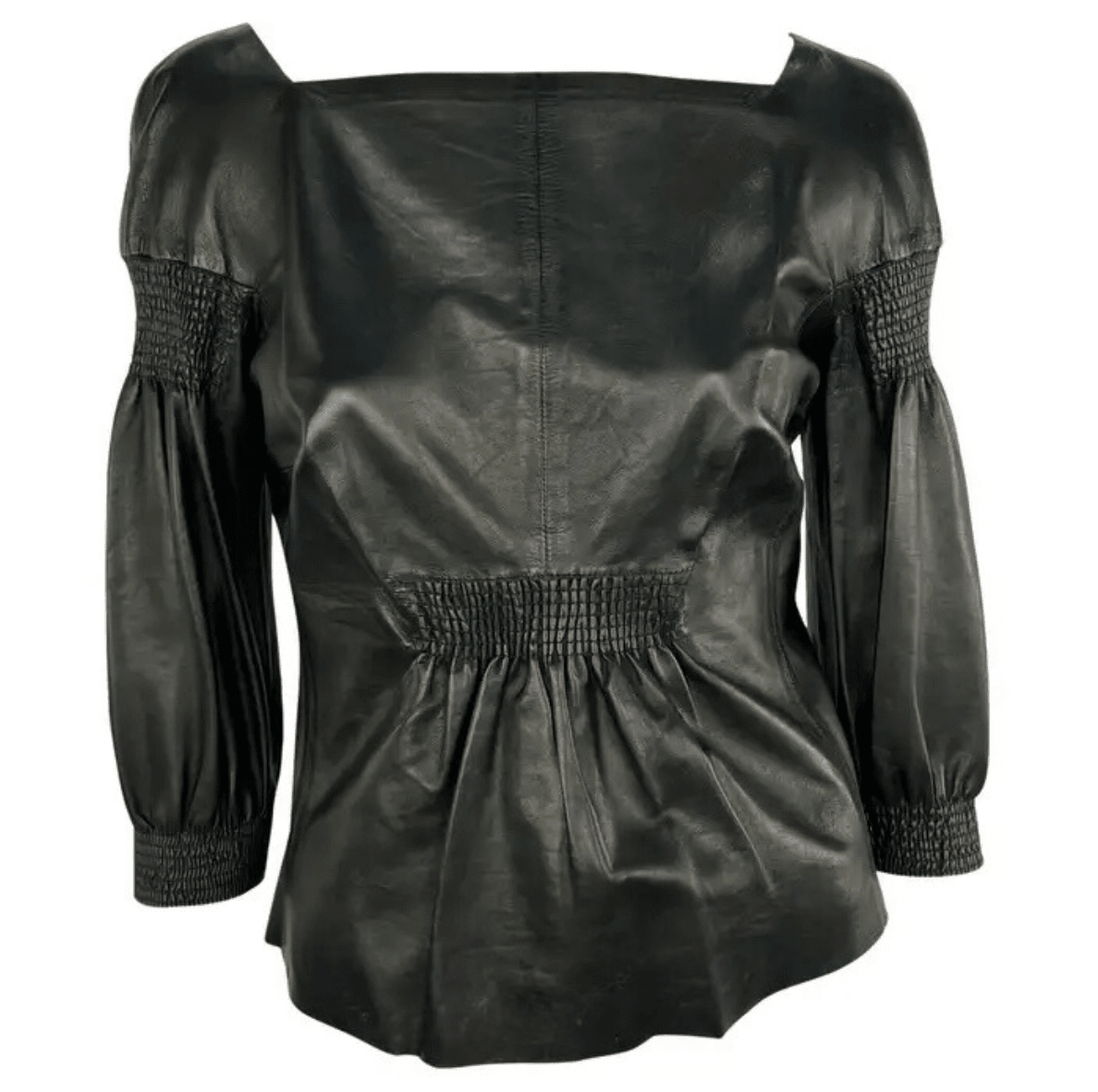 F/W 1999 Gucci by Tom Ford Black Leather Ruched Runway Ad Shirt - RealList