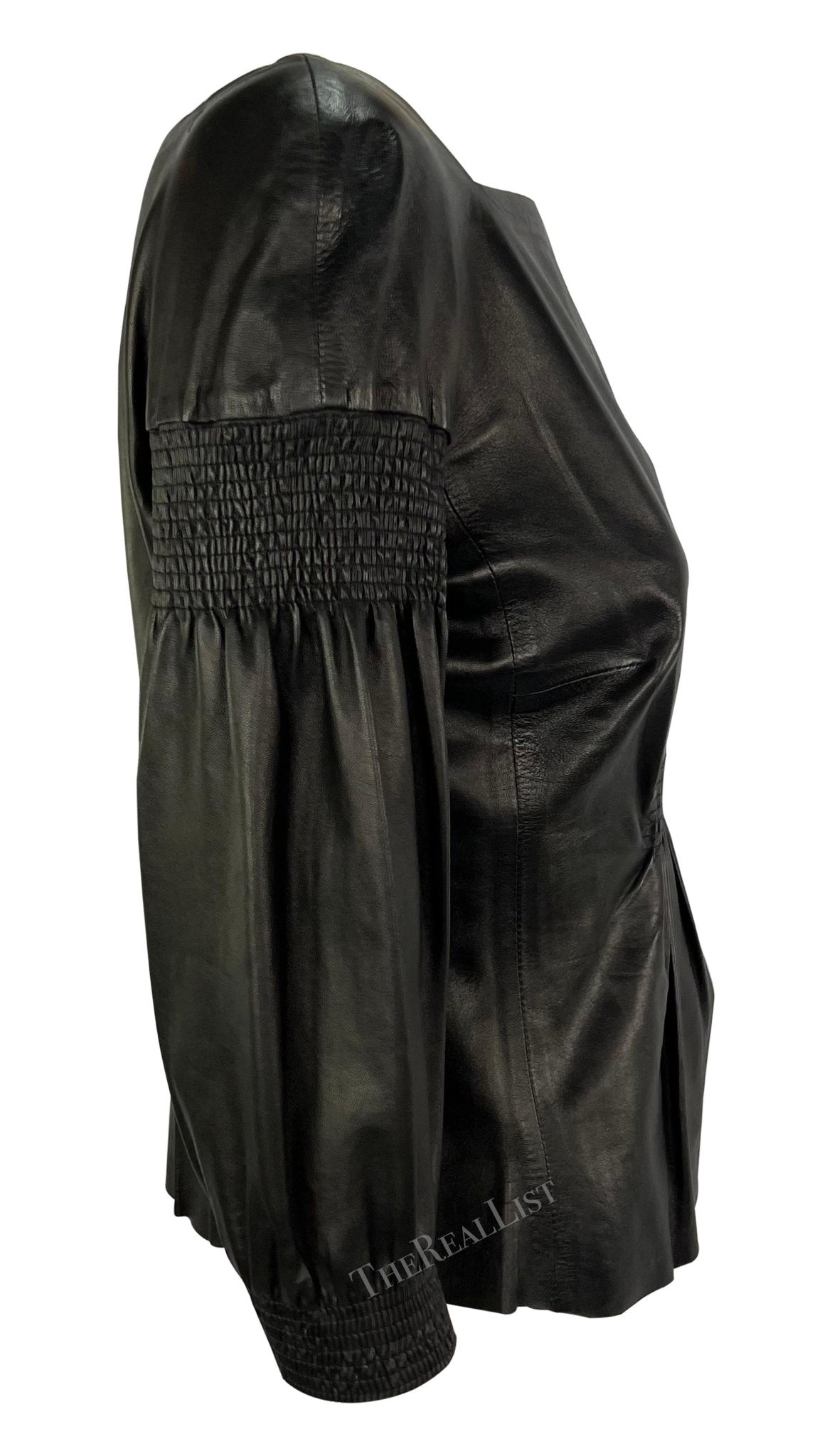 F/W 1999 Gucci by Tom Ford Black Leather Ruched Runway Ad Shirt - RealList