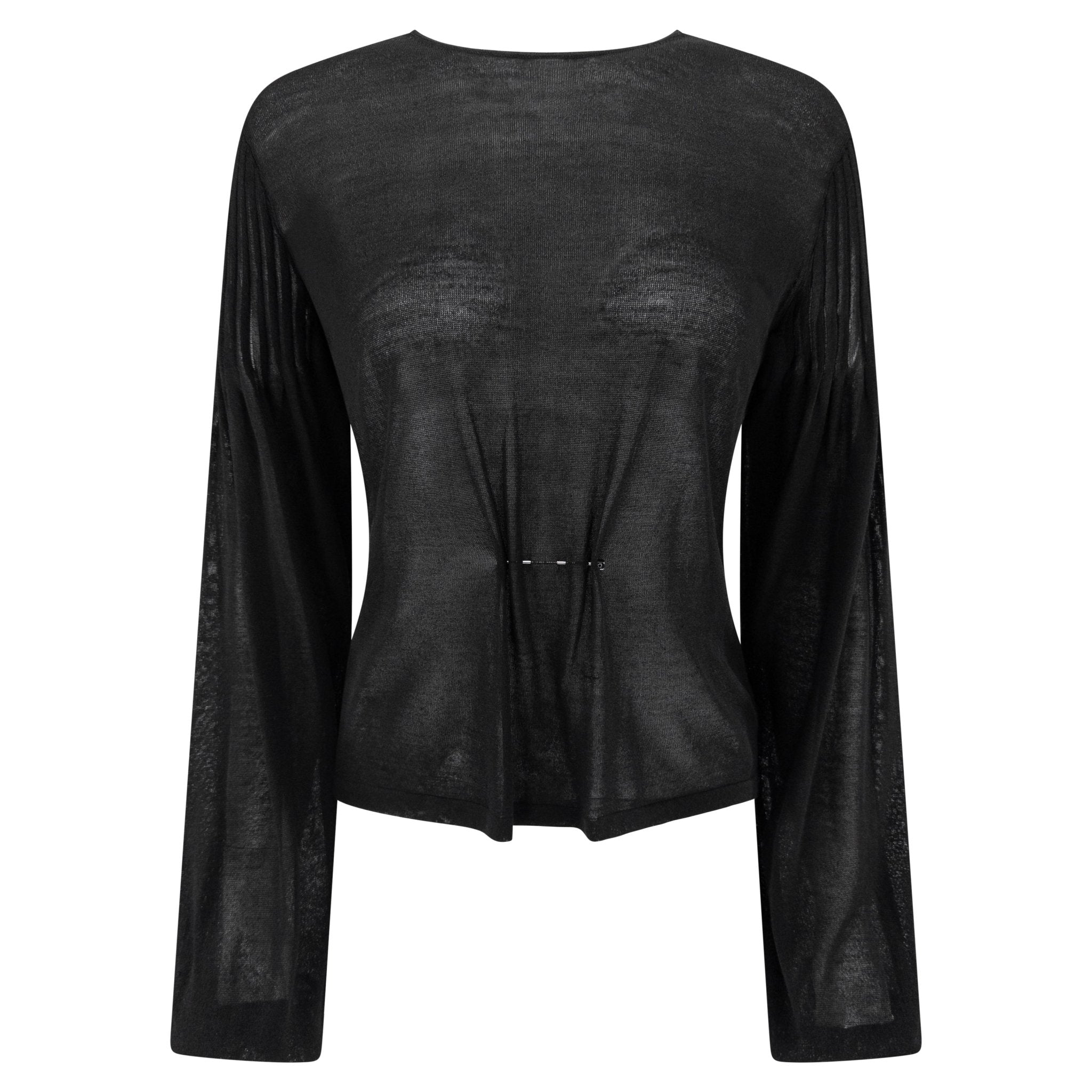F/W 1999 Gucci by Tom Ford Black Sheer Knit Silk G Pin Long Sleeve Top - RealList