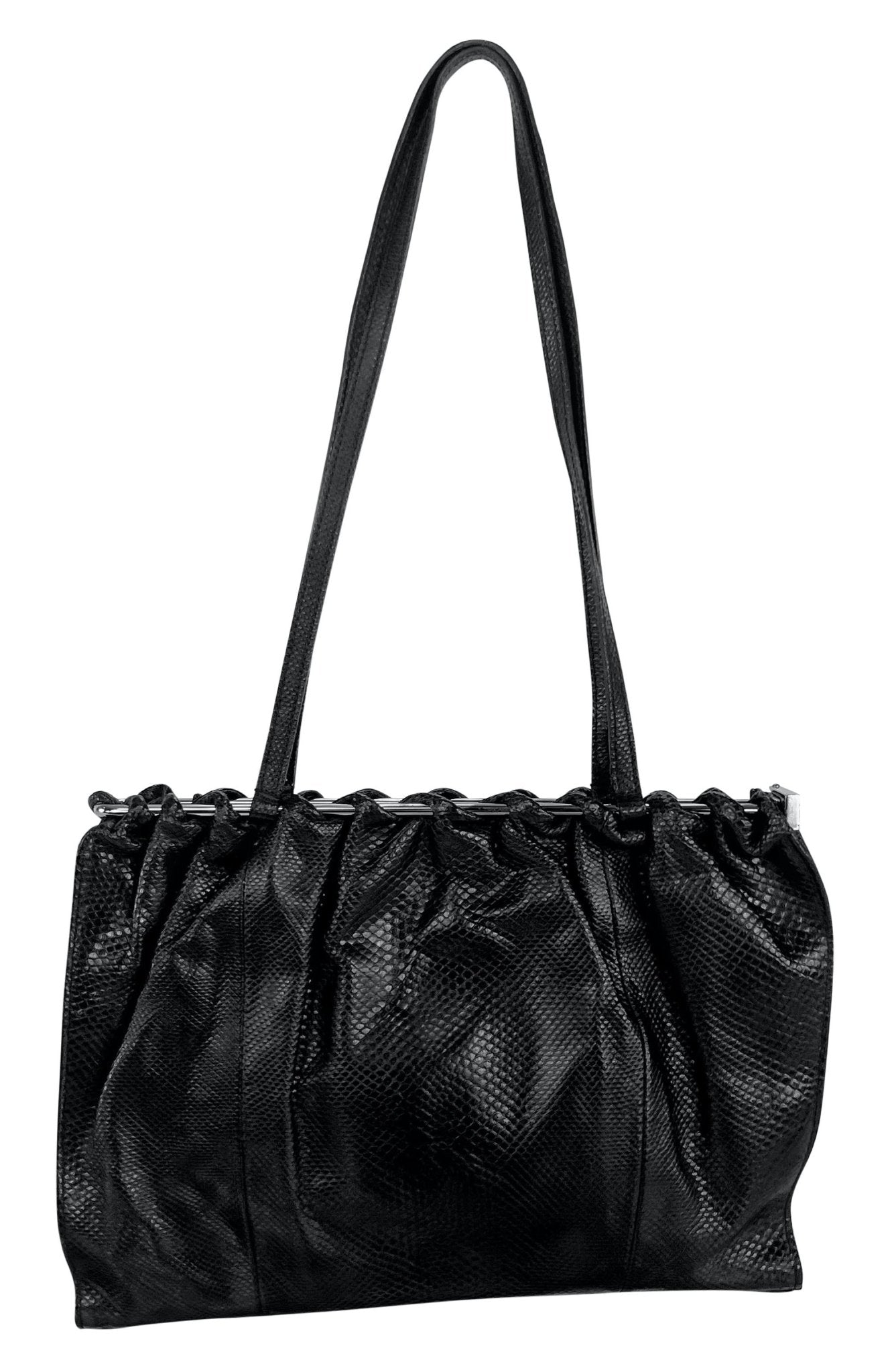 F/W 1999 Gucci by Tom Ford Genuine Karung Snakeskin Black Silver Shoulder Bag - RealList